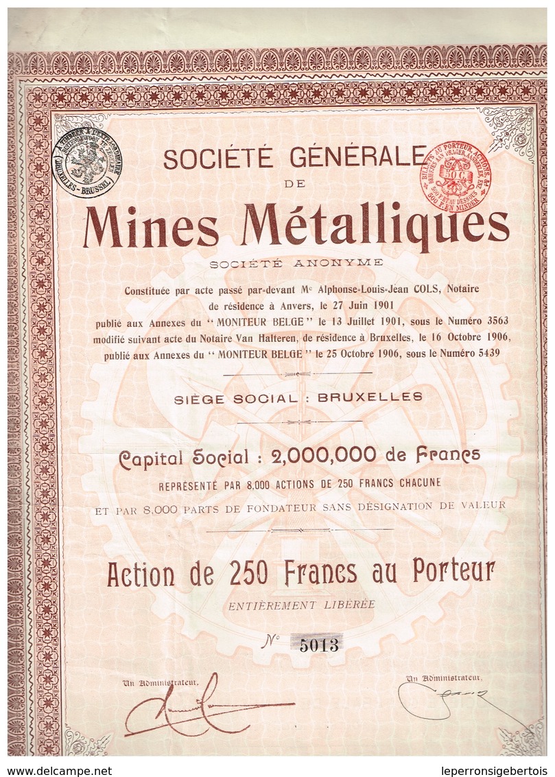 Titre Ancien - Société Générale De Mines Métalliques - Titre De 1906 - Mines