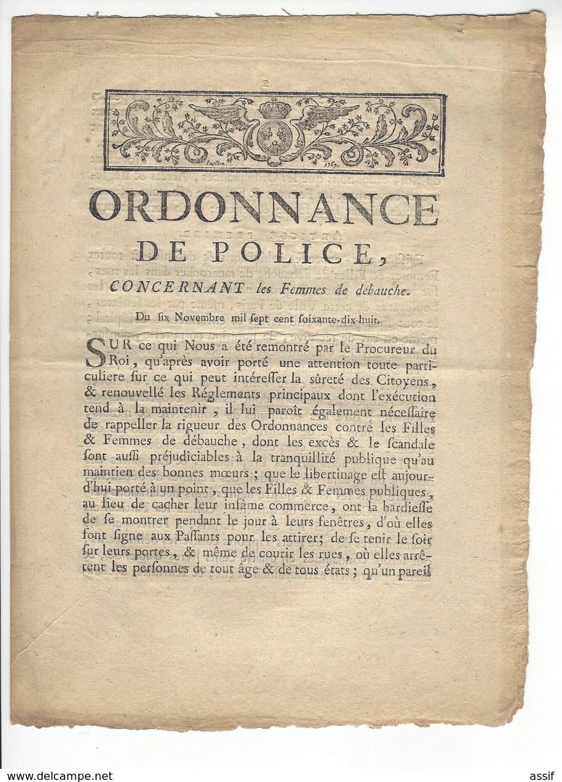 PROSTITUTION Ordonnance De Police Concernant Les Femmes De Debauche Delatour 1778 4 Pages /FREE SHIPPING R - Decrees & Laws