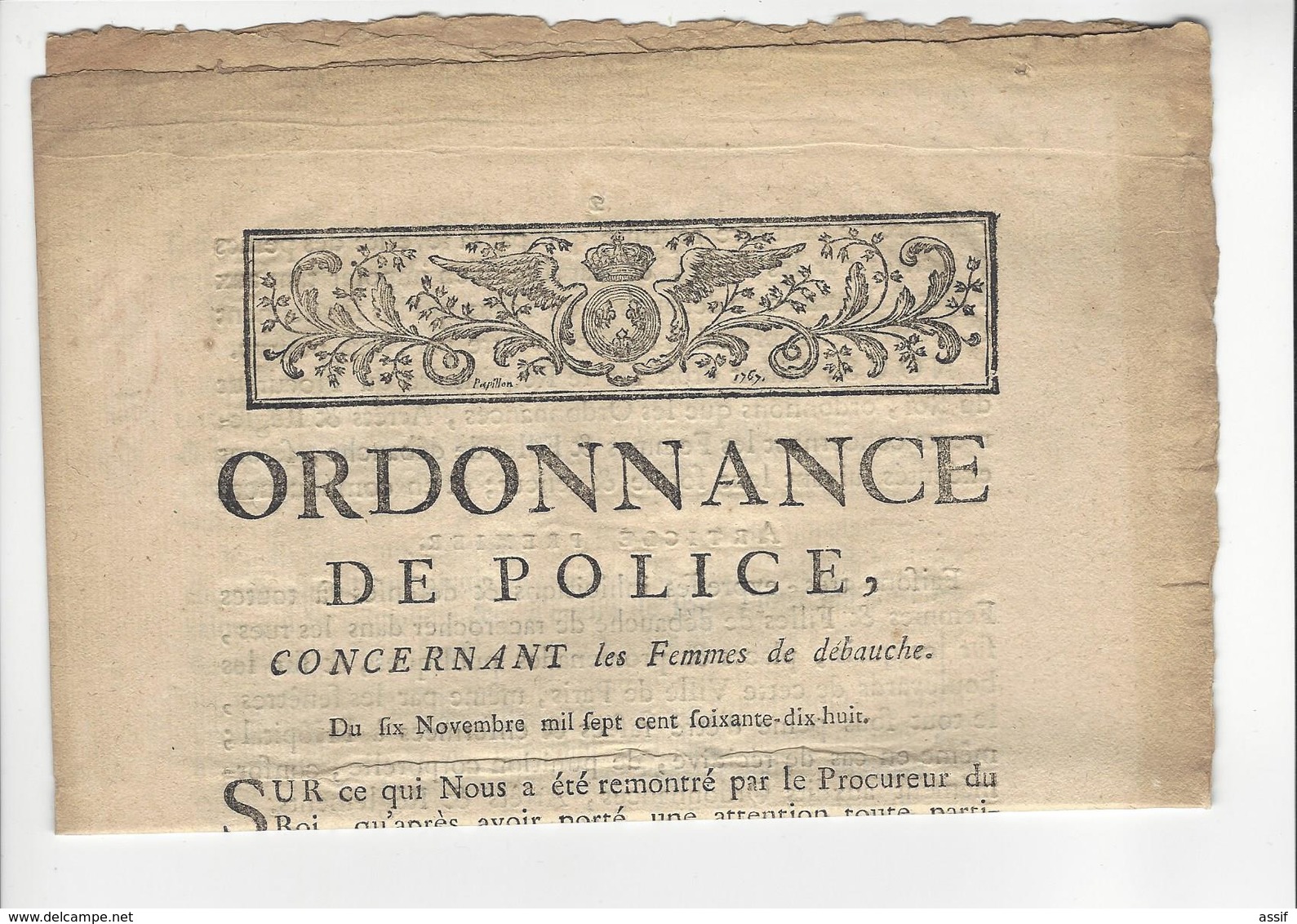 PROSTITUTION Ordonnance De Police Concernant Les Femmes De Debauche Delatour 1778 4 Pages /FREE SHIPPING R - Decrees & Laws