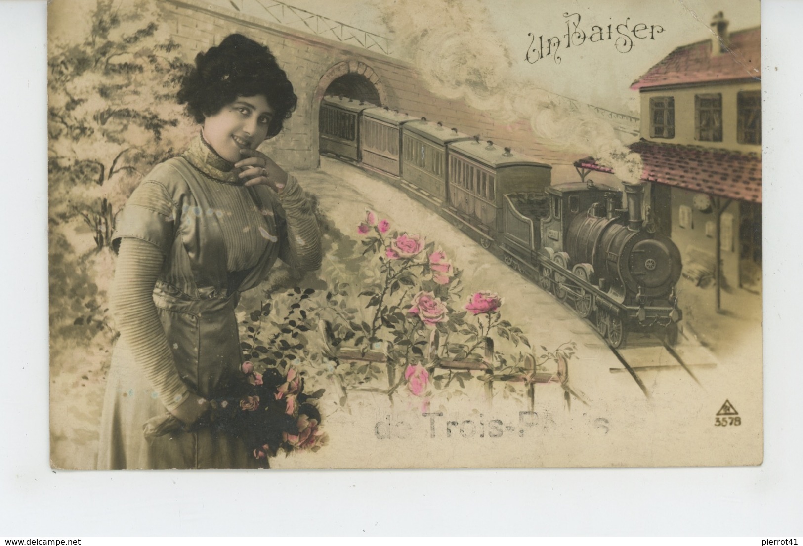 BELGIQUE - LIEGE - TROIS PONTS - Jolie Carte Fantaisie Femme Et Train "Un Baiser De TROIS PONTS " - Trois-Ponts