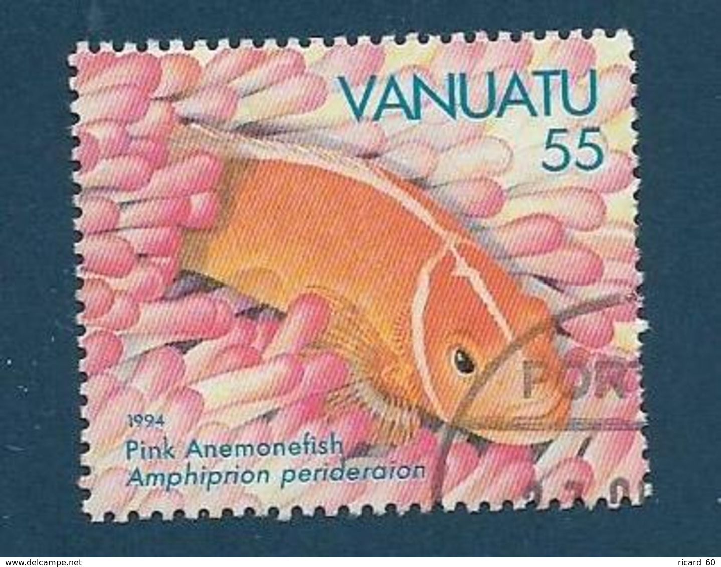 Timbre Oblitéré Vanuatu, N°959 Yt, Faune Marine, Poisson Clown, Pink Anemonefish, Amphiprion Perideraion, 1994 - Vanuatu (1980-...)