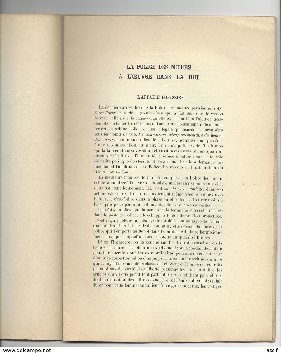 PROSTITUTION La Police Des Moeurs à L'oeuvre Louis Fiaux 1908 18 Pages FORISSIER LA LANTERNE /FREE SHIPPING R - 1901-1940