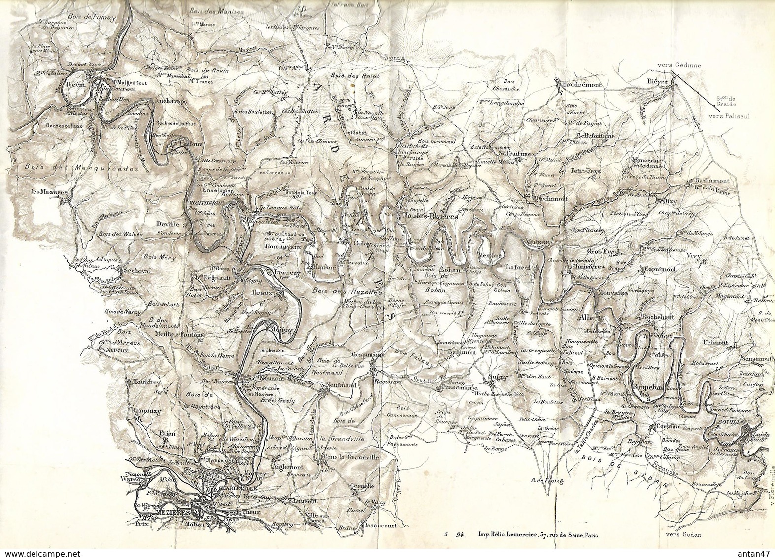 Carte AncienneTopographique Vallée De La MEUSE (Mézières Givet)  Et Vallée De La SEMOY (Bouillon-Monthermé) - Cartes Topographiques