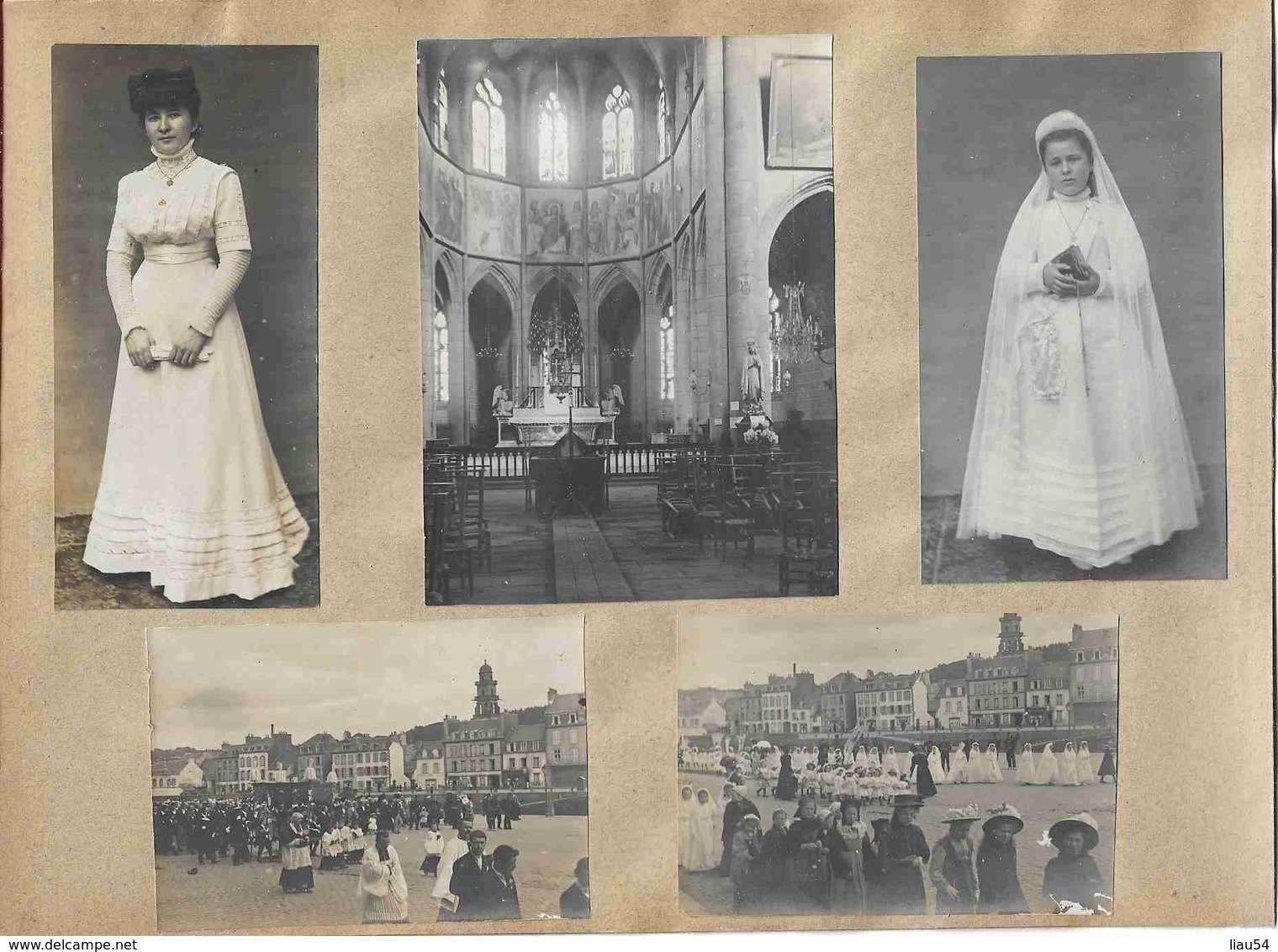 5 Photos Sur Page D'album 23,5 X 17,3 Cm Cérémonie Et Communions à Landerneau (1908/1909) - Landerneau