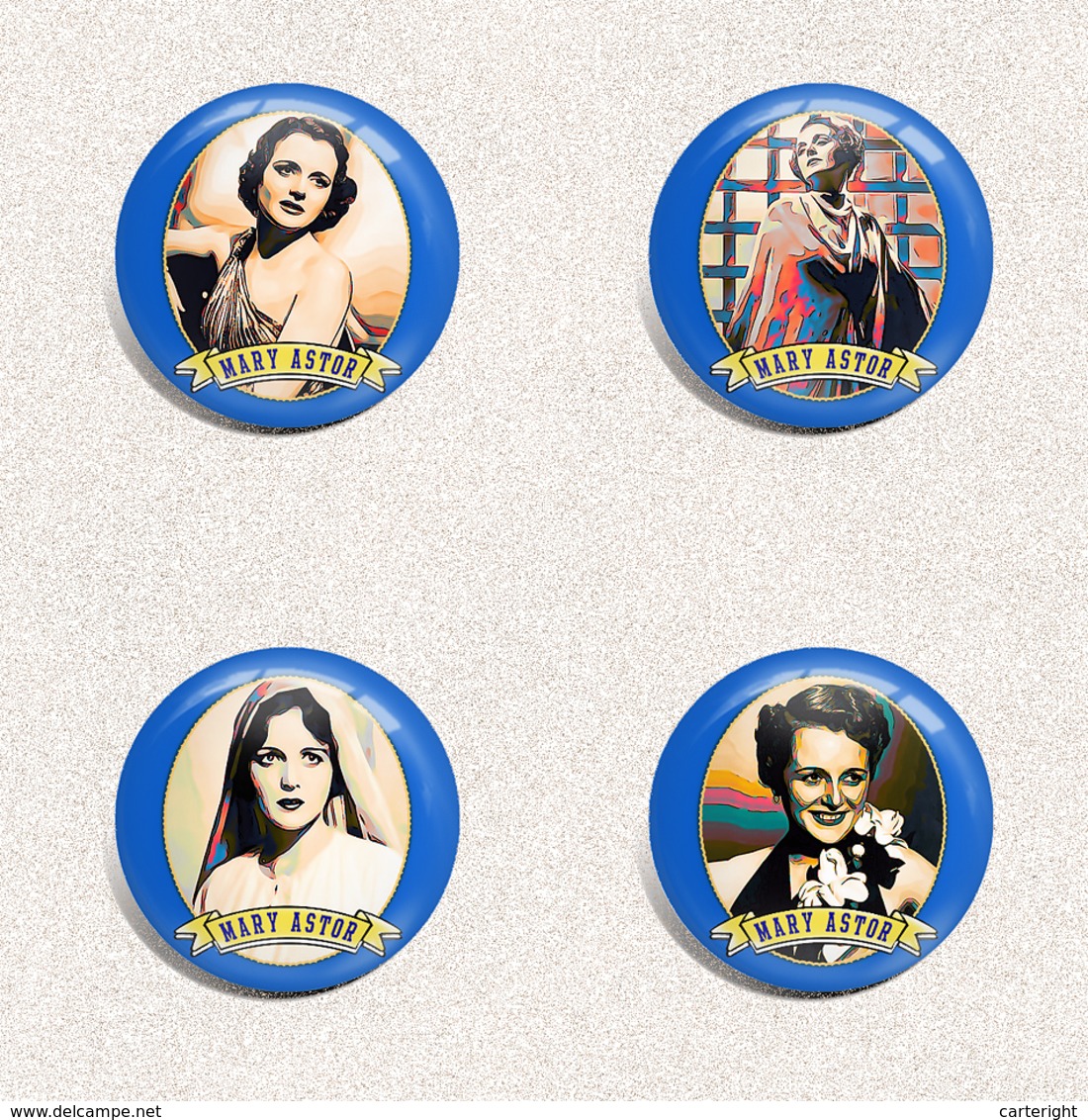 Mary Astor Movie Film Fan ART BADGE BUTTON PIN SET 4 (1inch/25mm Diameter) 35 X - Cinema