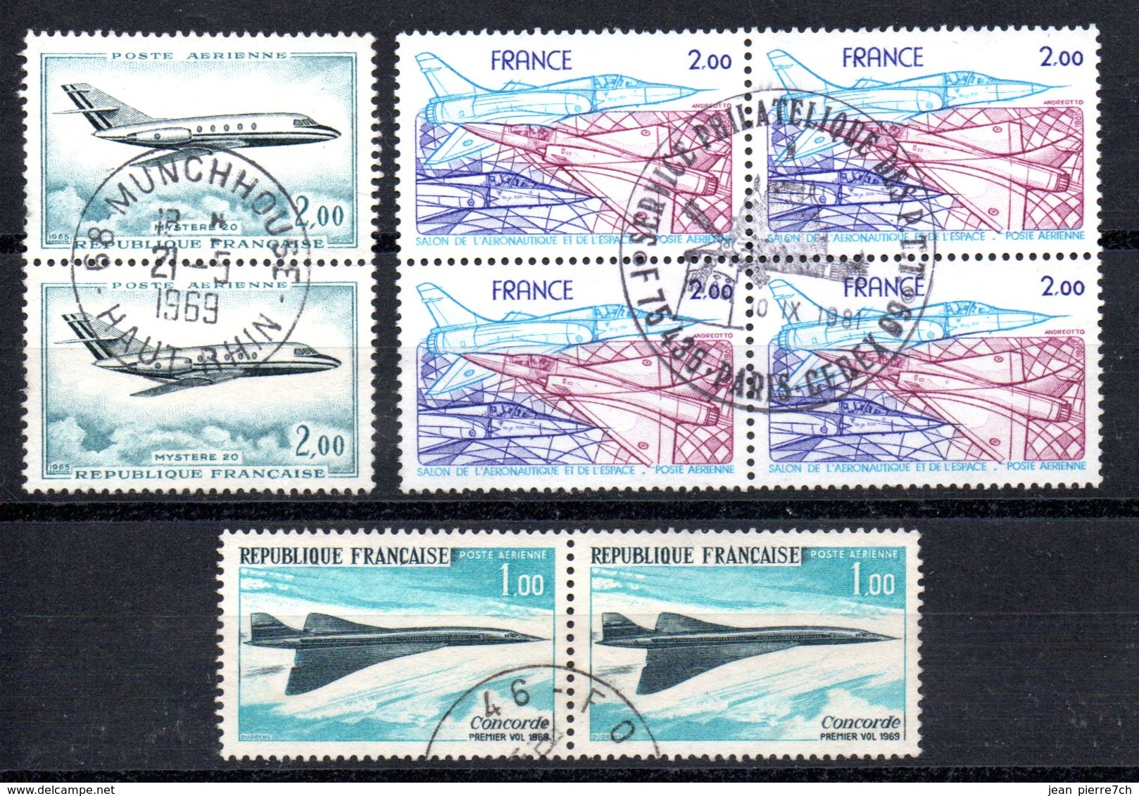 France Frankreich Luftpost Y&T PA 42° (2x), PA 43° (2x), PA 54° (4x) - 1960-.... Gebraucht