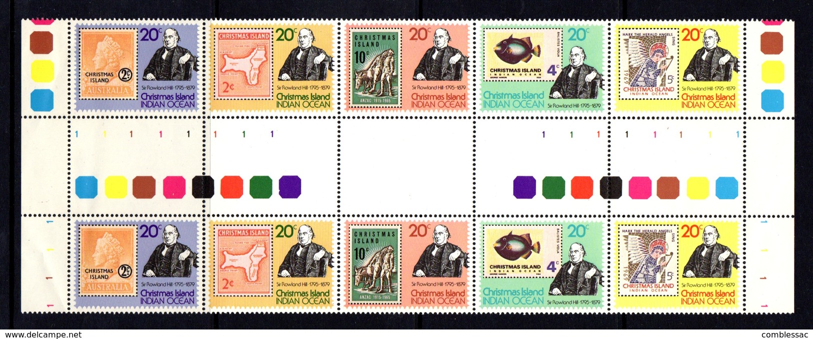 CHRISTMAS  ISLAND   1979    Death  Centenary  Of  Sir  Rowland  Hill   Strip  Of  5  Gutter  Pairs          MNH - Christmas Island