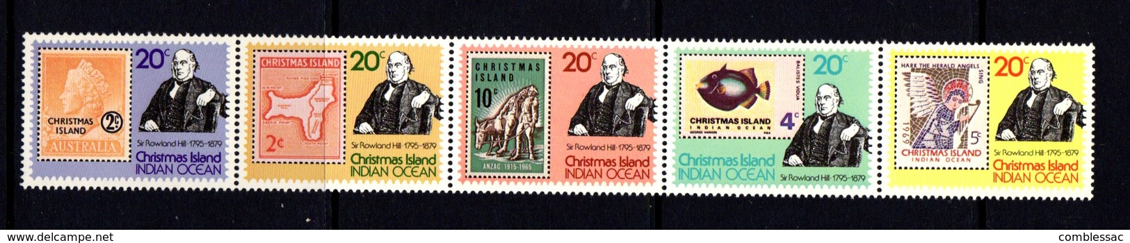 CHRISTMAS  ISLAND   1979    Death  Centenary  Of  Sir  Rowland  Hill   Strip  Of  5       MNH - Christmas Island