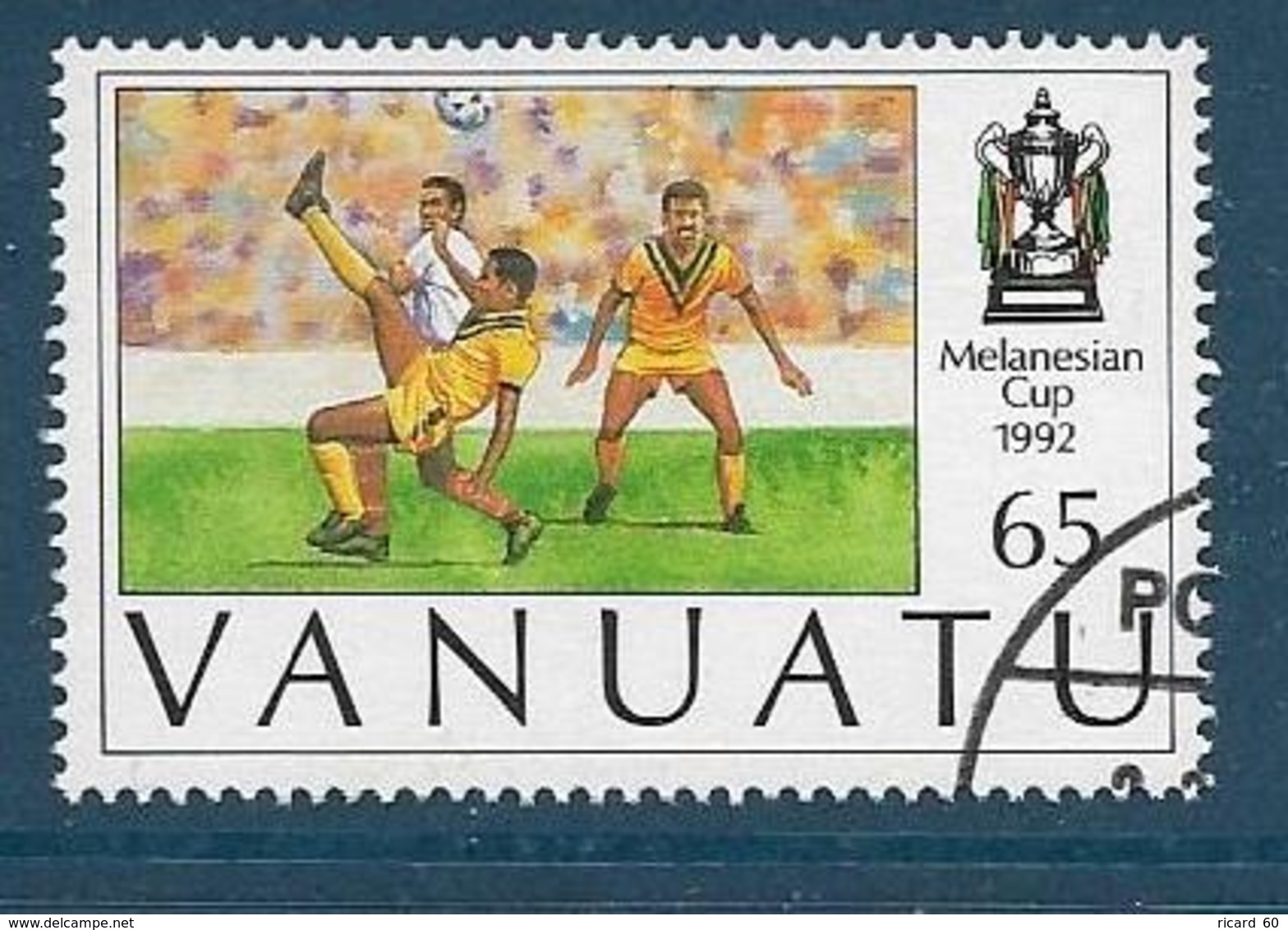 Timbre Oblitéré Vanuatu, N°892 Yt,coupe De Mélanésie De Football 1992, Action De Jeu - Vanuatu (1980-...)