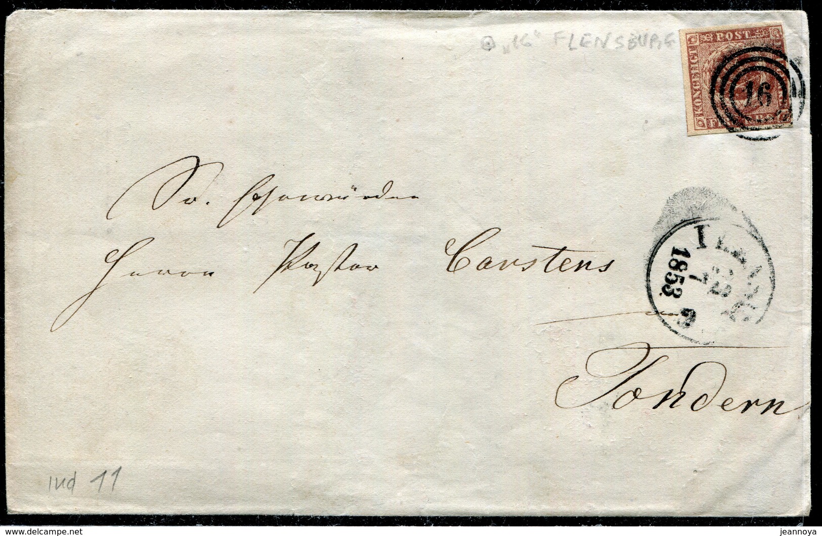 DANEMARK - N° 2 / LSC DE FLENSBURG LE 13/7/1853 - TB - Storia Postale