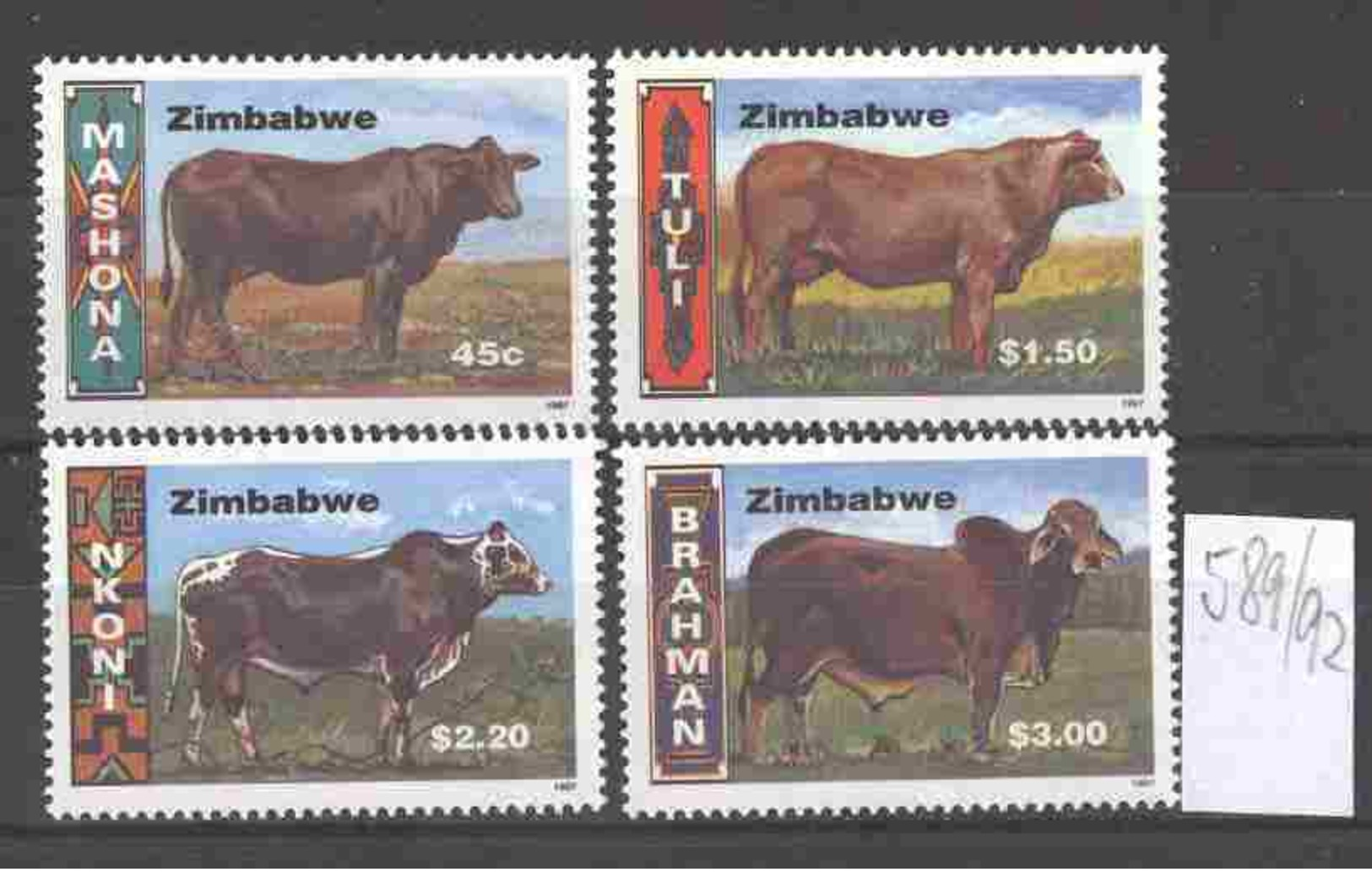 SIMBABWE - 589/92  Rinderzucht  Kpl.A.postfr - Zimbabwe (1980-...)