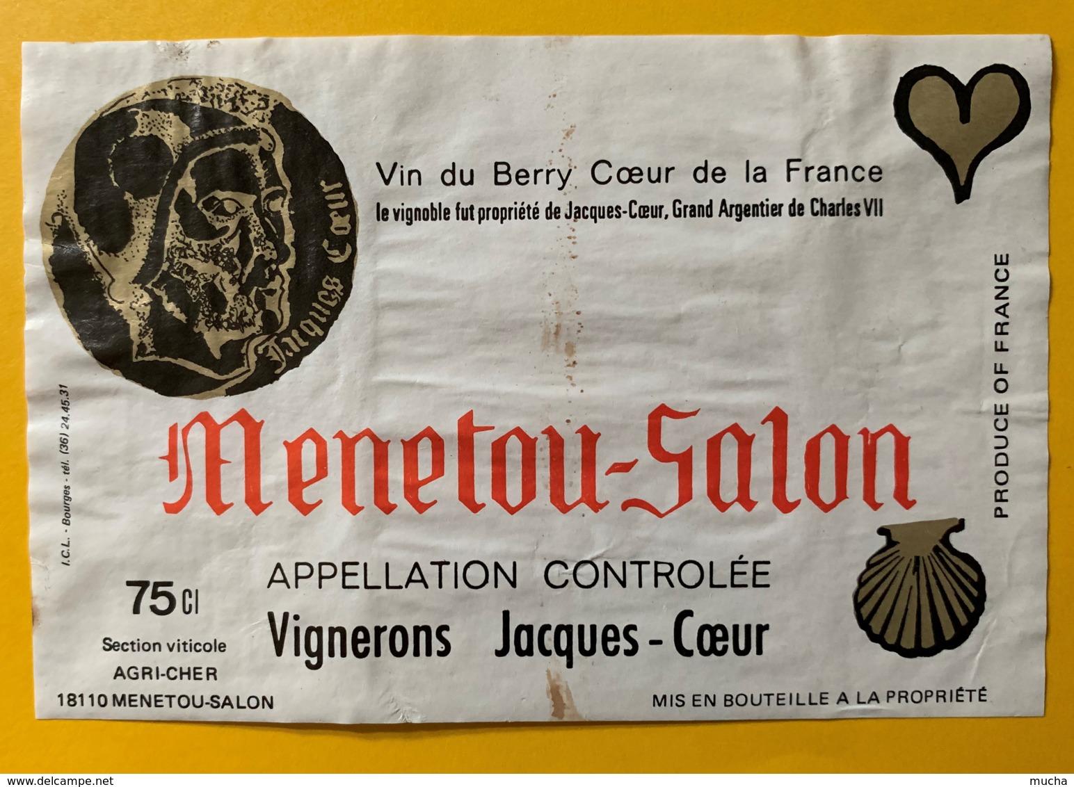 10049 - Vin Du Berry Jacques Coeur Menetou Salon - Autres & Non Classés