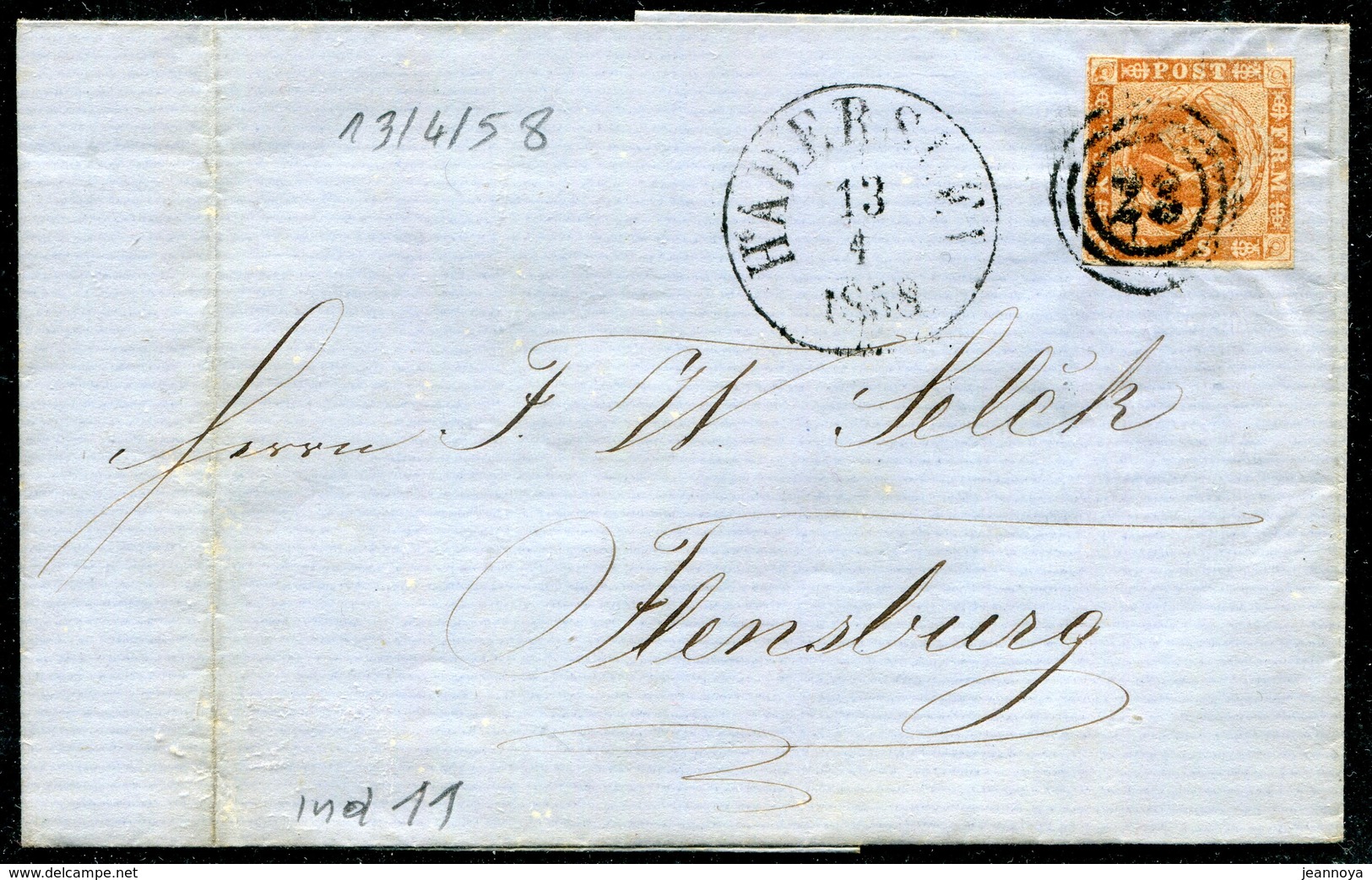 DANEMARK - N° 8 / LSC DE HADERSLEV LE 13/4/1858 - TB - Storia Postale