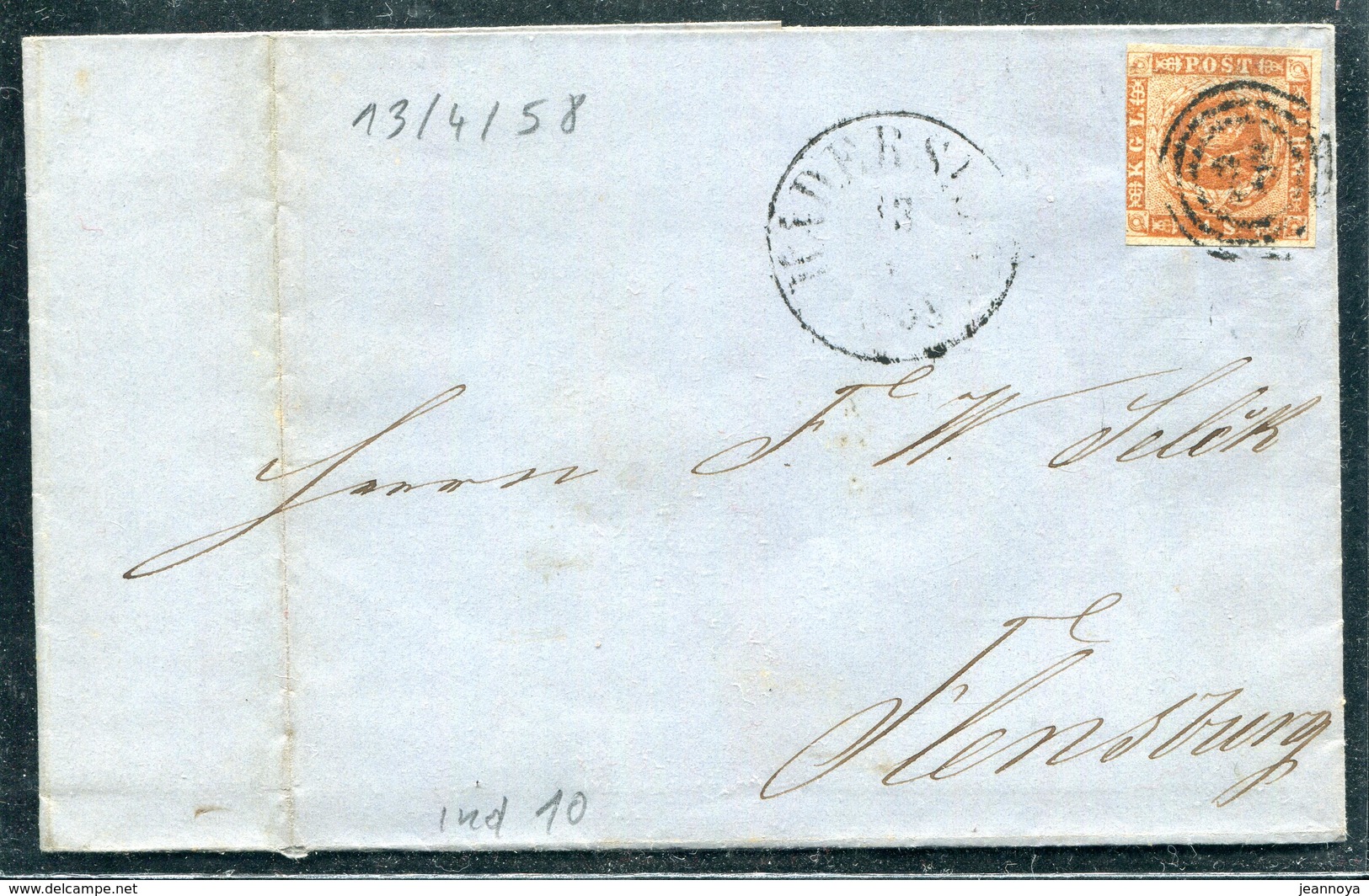 DANEMARK - N° 8 / LSC DE HADERSLEV LE 13/4/1858 - TB - Storia Postale