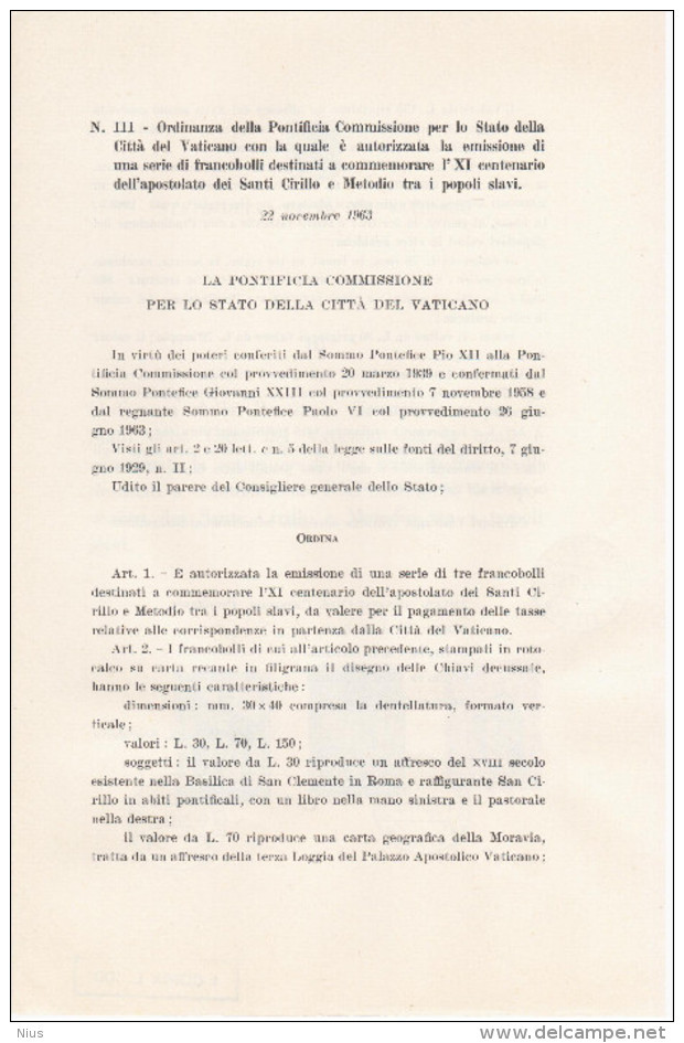 Vatican Vaticane Vaticano 1963 First Day Sheet - Libretti