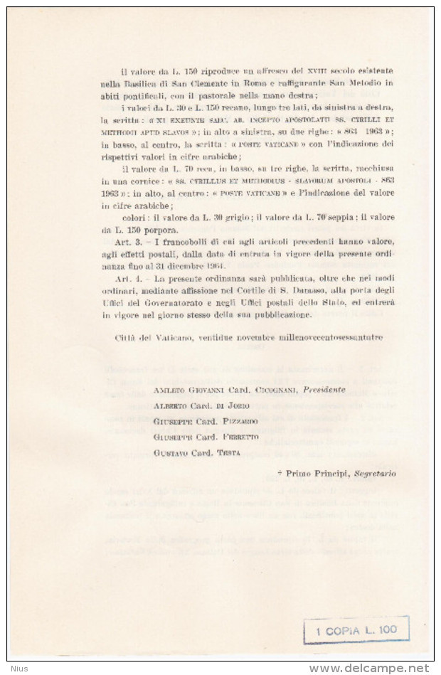 Vatican Vaticane Vaticano 1963 First Day Sheet - Libretti