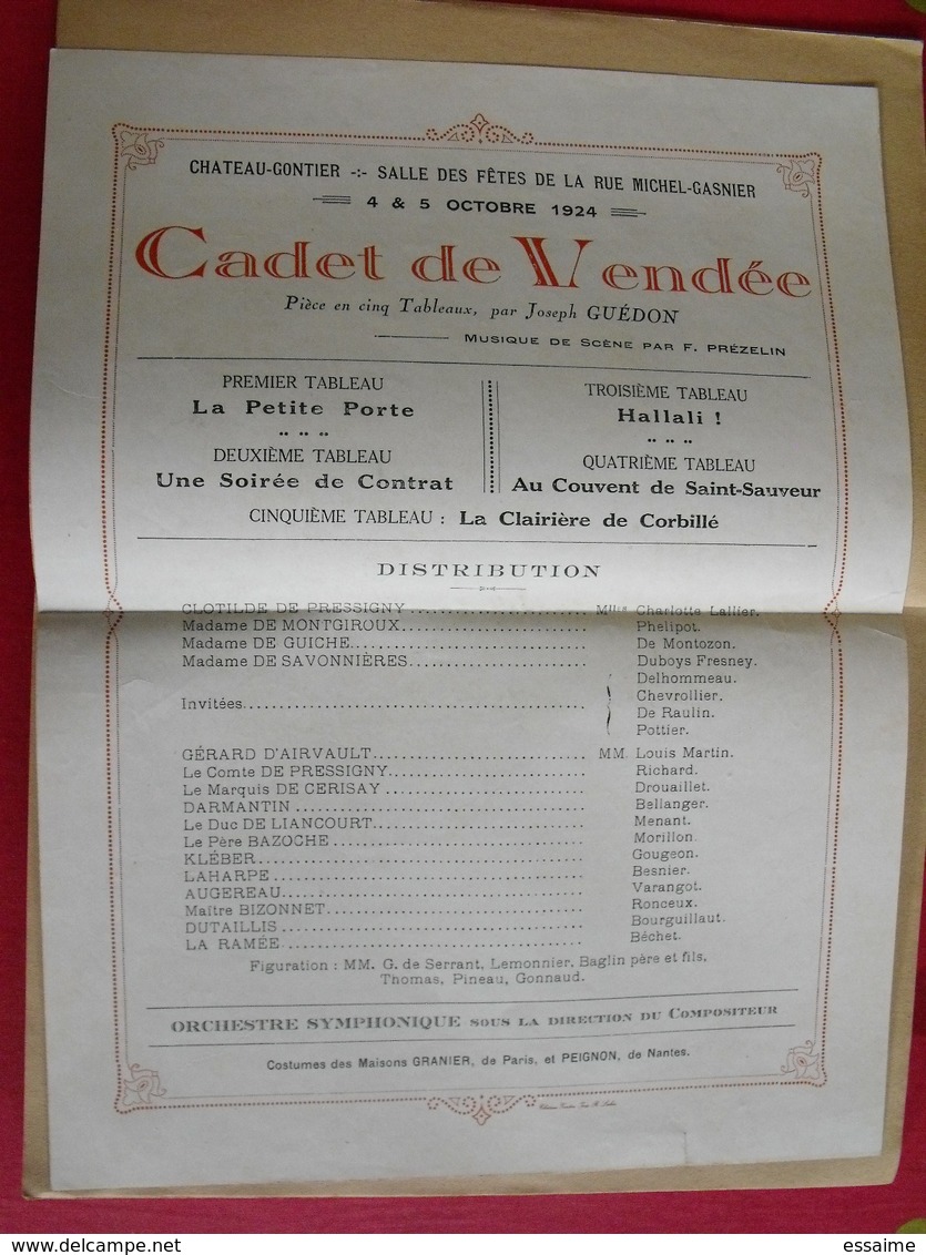 Cadet De Vendée. Livret Pièce En 5 Actes. Joseph Guédon. Musique F. Prézelin. Chateau-Gontier 1924 - Pays De Loire