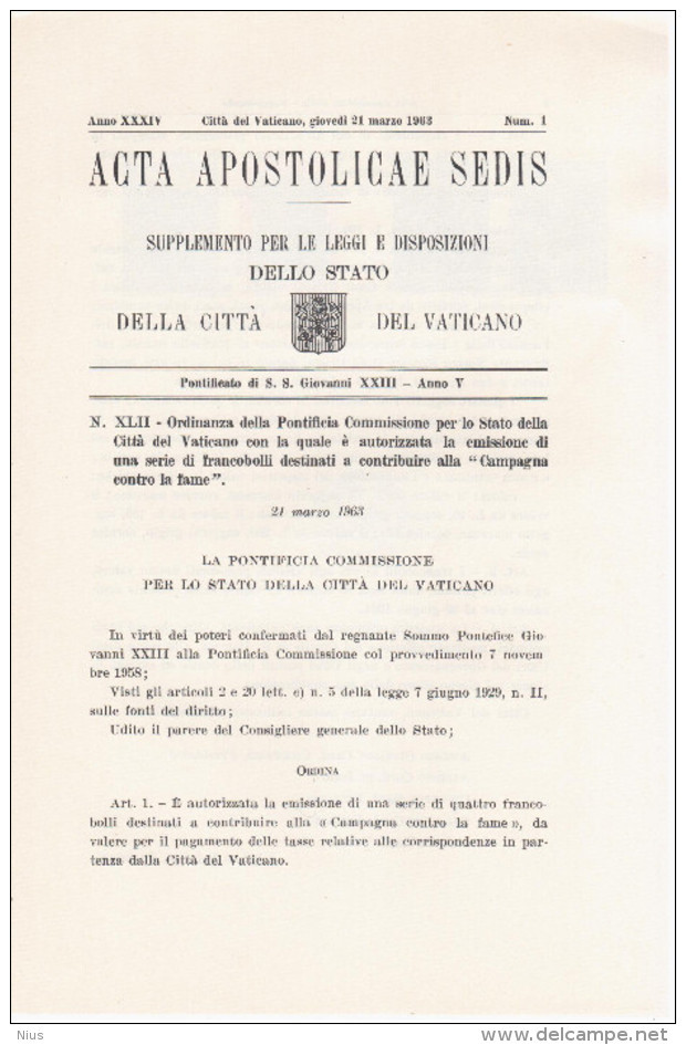 Vatican Vaticane Vaticano 1963 First Day Sheet - Carnets