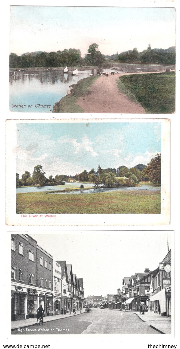 THREE OLD POSTCARDS OF WALTON ON THAMES SURREY - Surrey