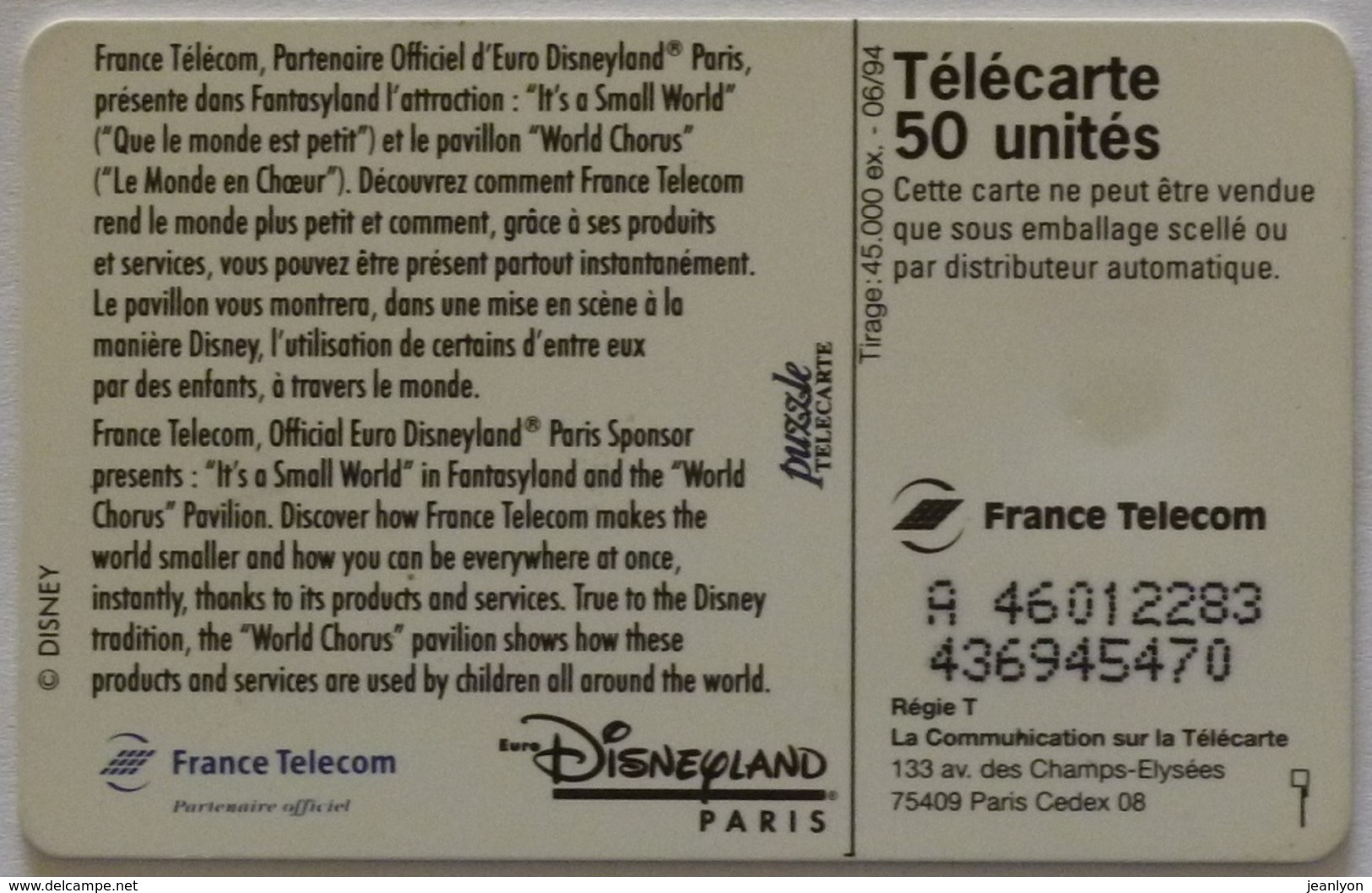 DISNEY - Chateau De DISNEYLAND PARIS - Télécarte Privée 50 - Disney