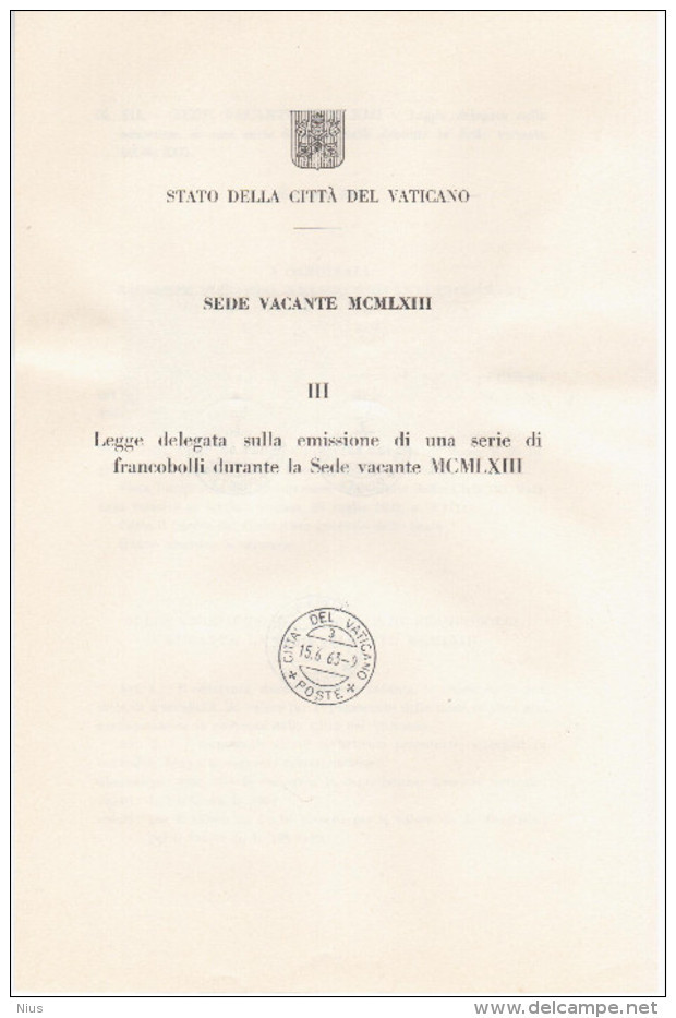 Vatican Vaticane Vaticano 1963 First Day Sheet - Booklets