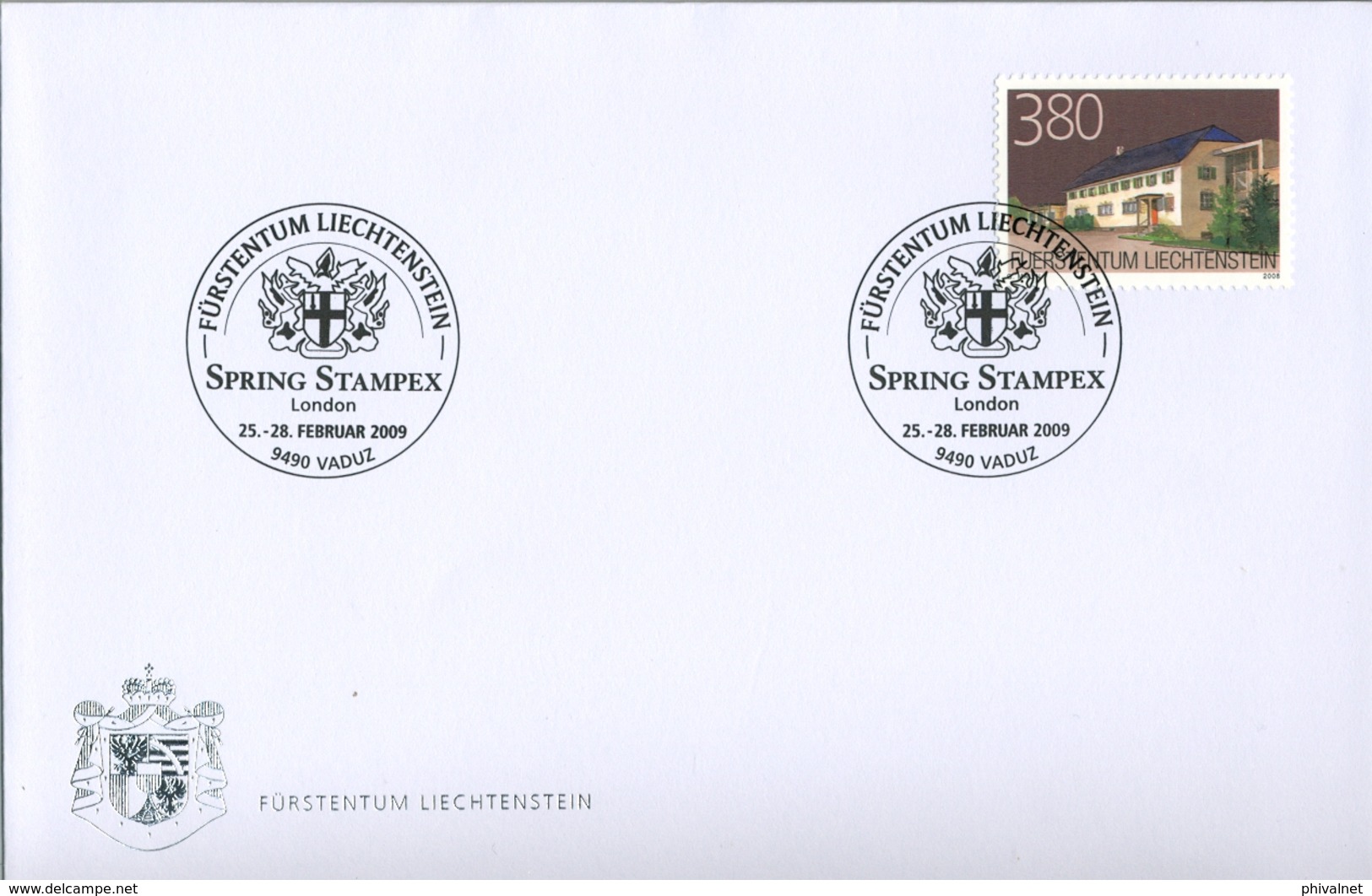 2009 , LIECHTENSTEIN , SPRING STAMPEX - LONDON , ARQUITECTURA - Lettres & Documents