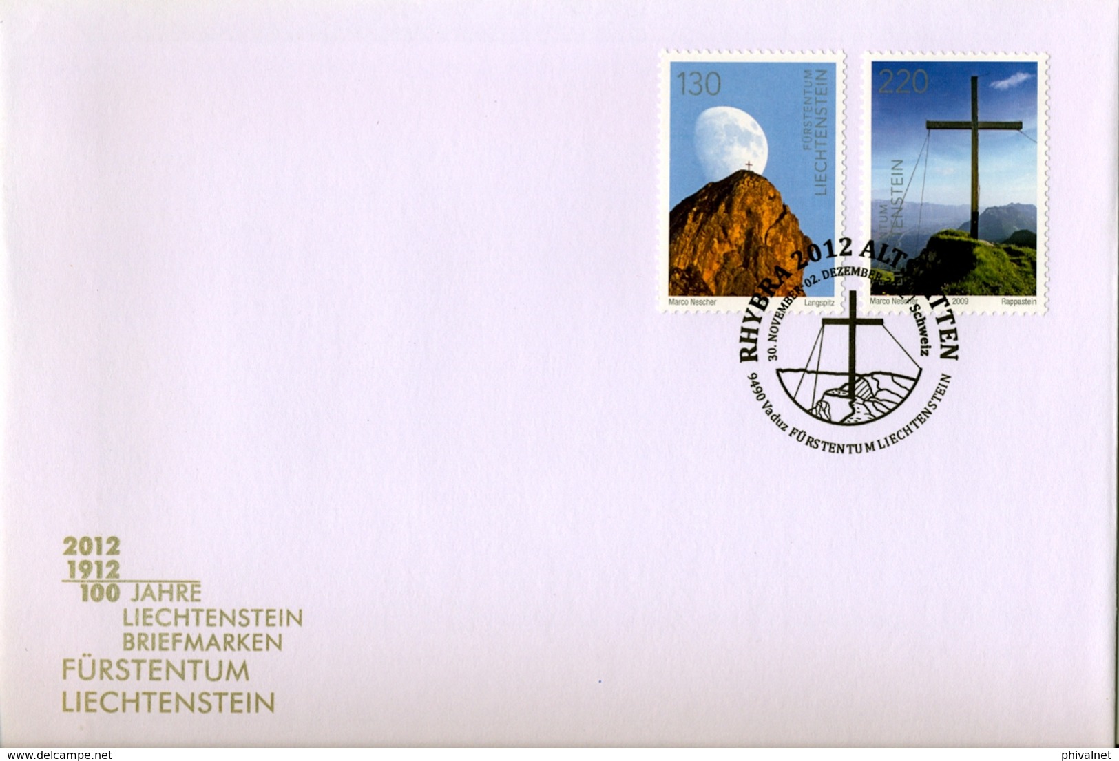 2009 , LIECHTENSTEIN , RHYBRA 2012 - ALTSTÄTTEN , MONTAÑAS , PICOS , CUMBRES - Storia Postale