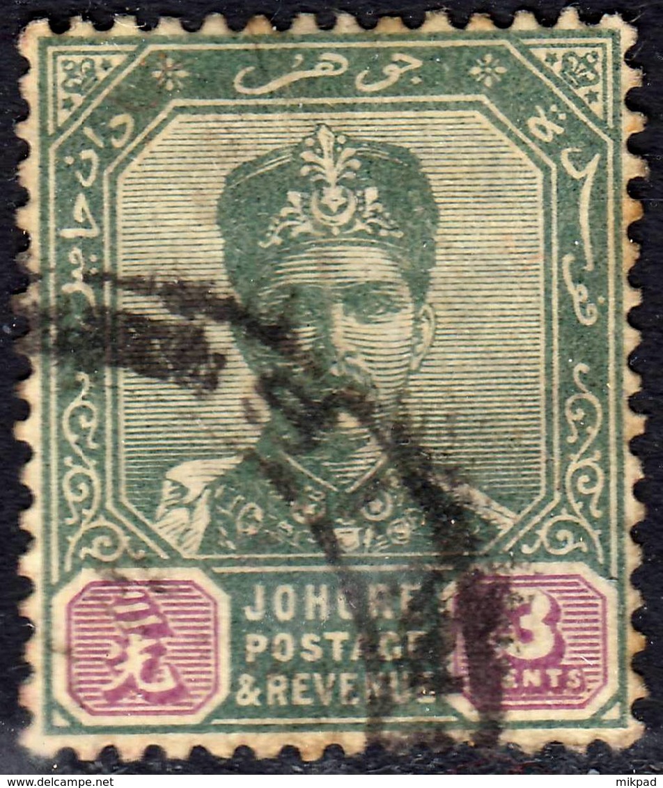 Johore 1896 3 C Green& Dull Claret SG41a - Used - Johore