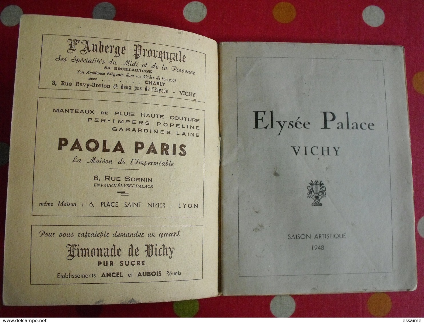 Programme Elysée-Palace à Vichy. Saison 1948 - Auvergne