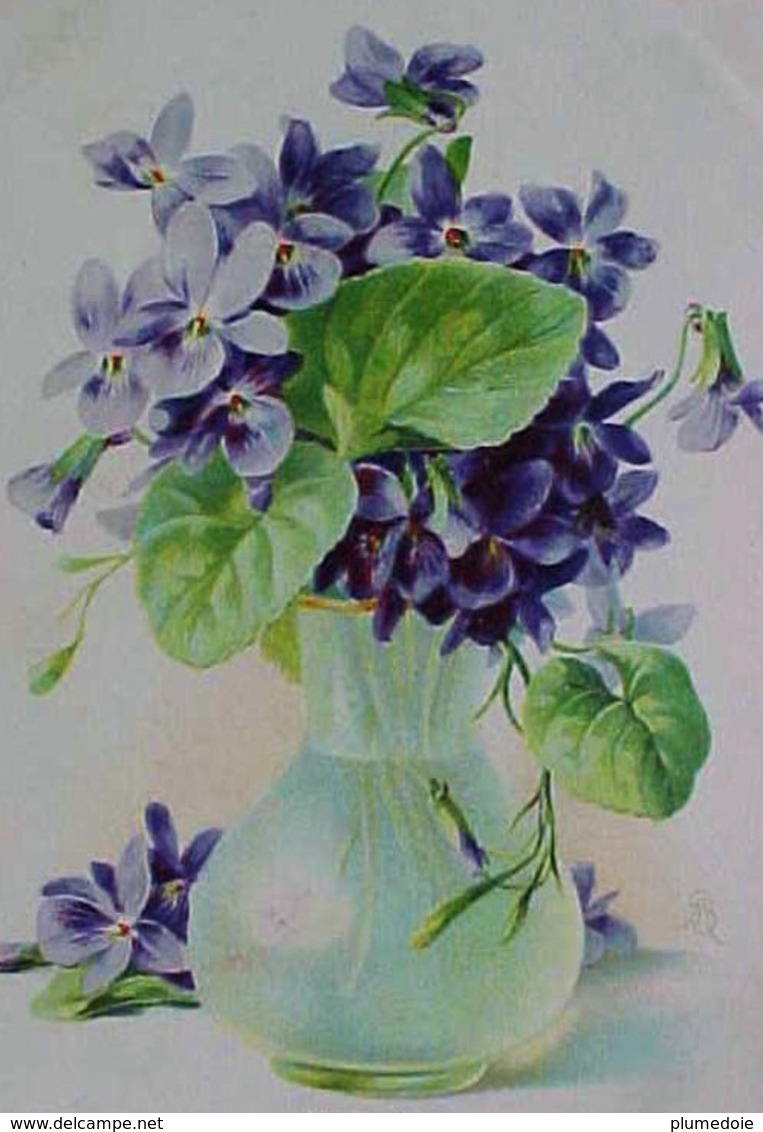 Cpa  Précurseur ILLUSTRATEUR FLEURS Dans Un Vase , BELLES VIOLETTES Signée , VIOLET  PURPLE FLOWERS  A/s MB . EARLY PC - Fleurs