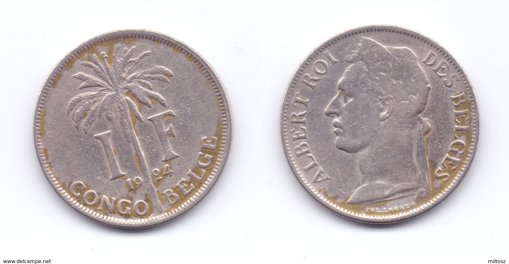 Belgian Congo 1 Franc 1924 (French Legend) - 1910-1934: Albert I