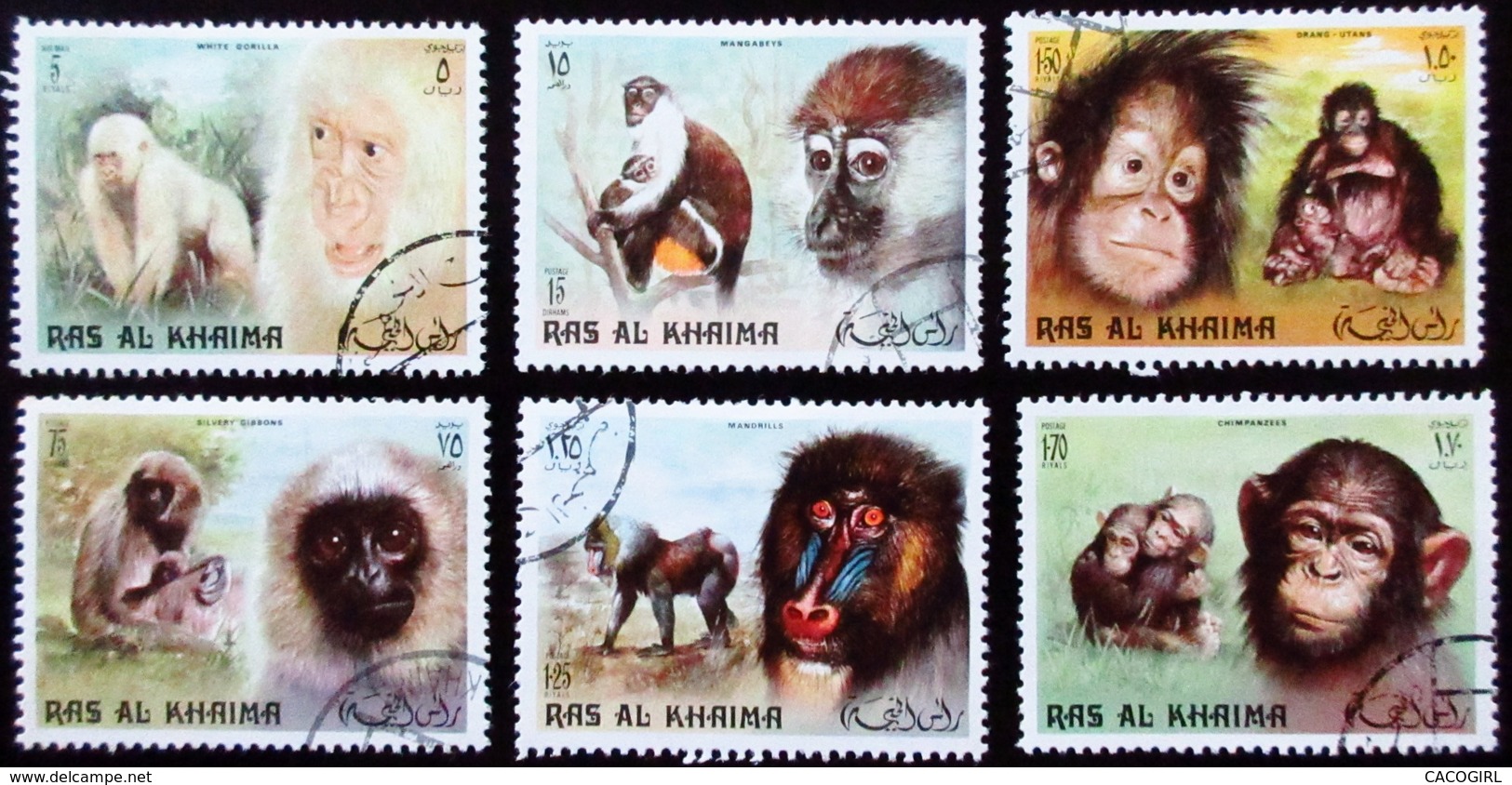 PAS AL-KHAIMA  Lot De 6 Timbres SINGES  Oblitérés - Ras Al-Khaima