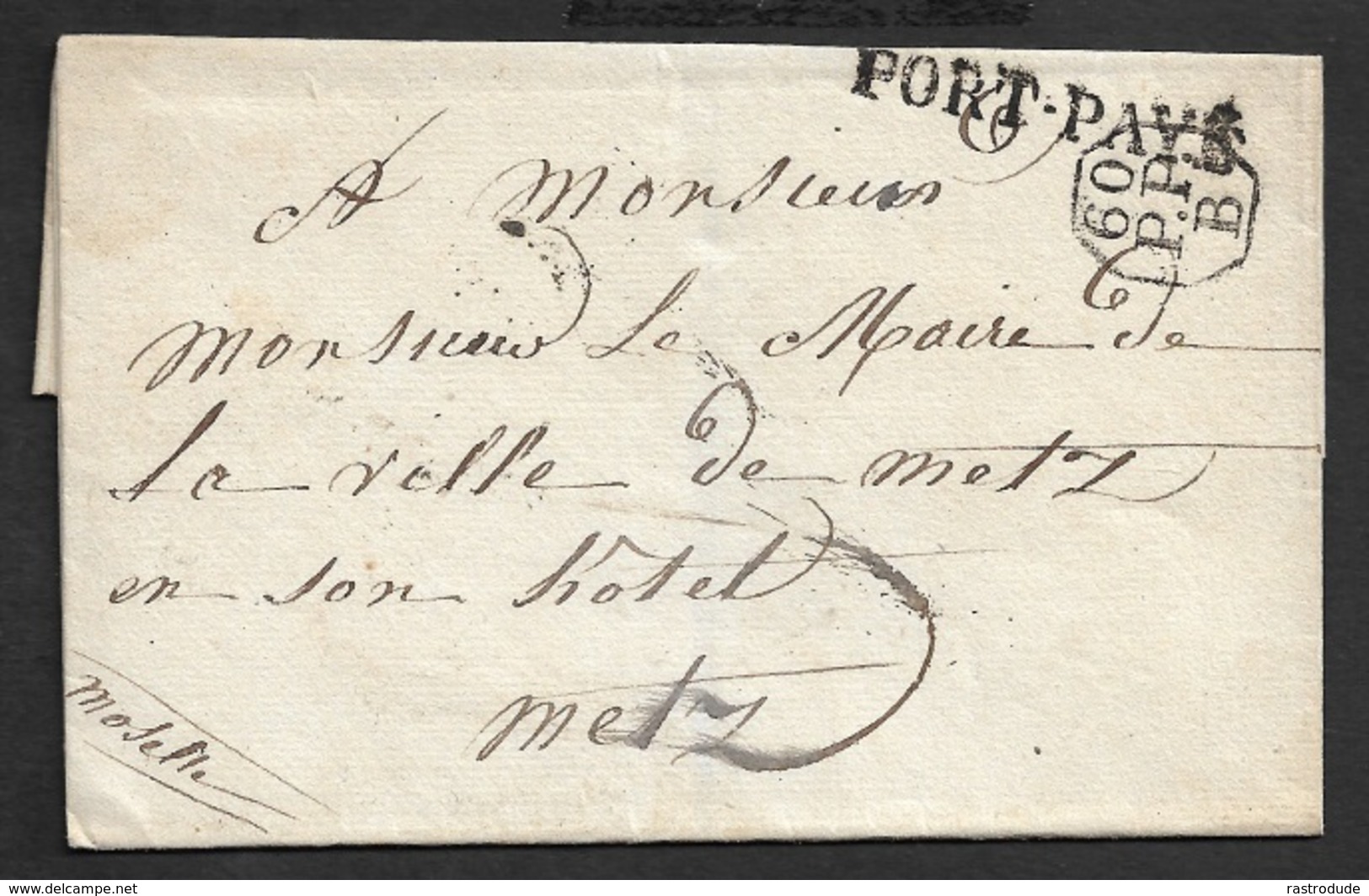 1826 - LSC - PARIS A METZ - PORT PAYÉ - 60/P.P/.B A Maire De Metz - 1801-1848: Voorlopers XIX