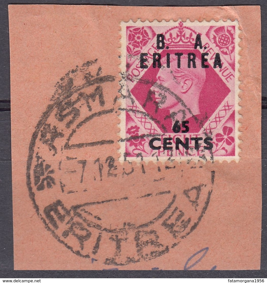 ERITREA Amministrazione Civile Britannica - 1950 - Yvert 20 Usato Su Frammento Di Busta Con Bell'annullo. - Africa Del Sud-Ovest (1923-1990)