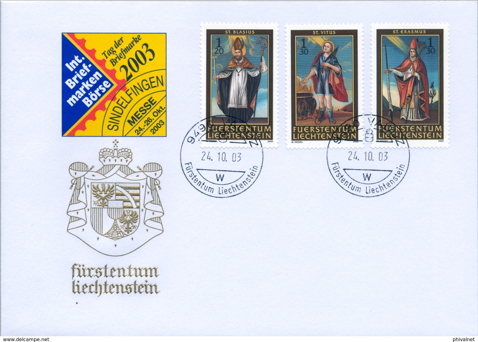 2003 , LIECHTENSTEIN , VADUZ , ARTE , PINTURA , SANTOS , RELIGION - Storia Postale