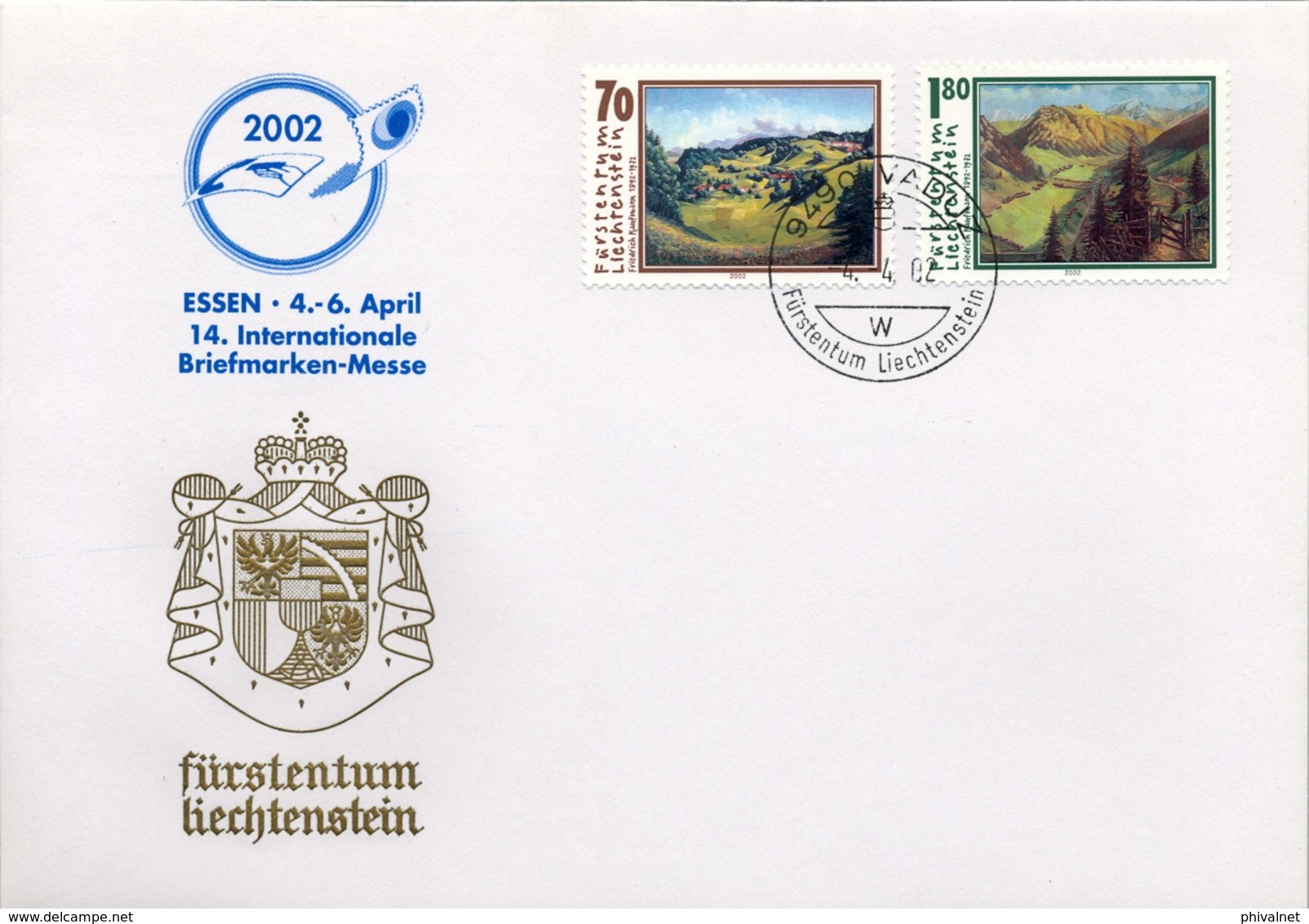 2002 , LIECHTENSTEIN , VADUZ , ARTE , PINTURA , PAISAJES - Storia Postale