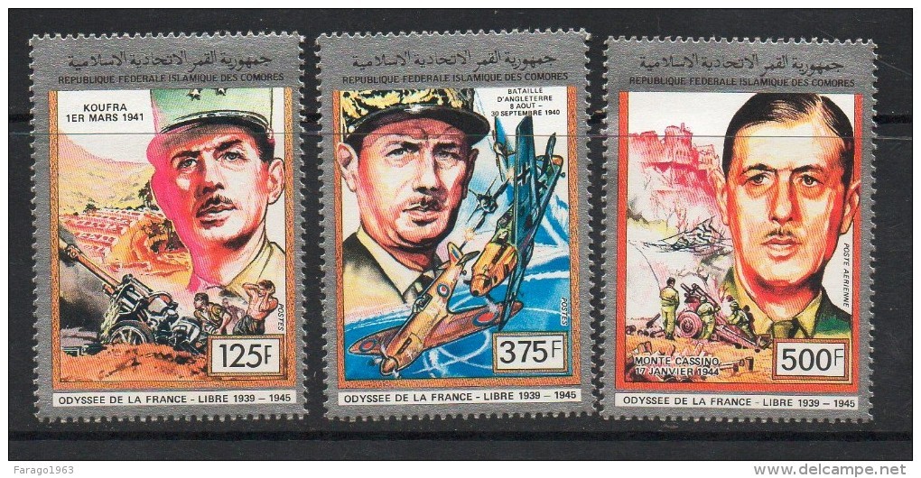 1991 Comoros  DeGaulle  Complete Set Of 3 MNH - Comores (1975-...)