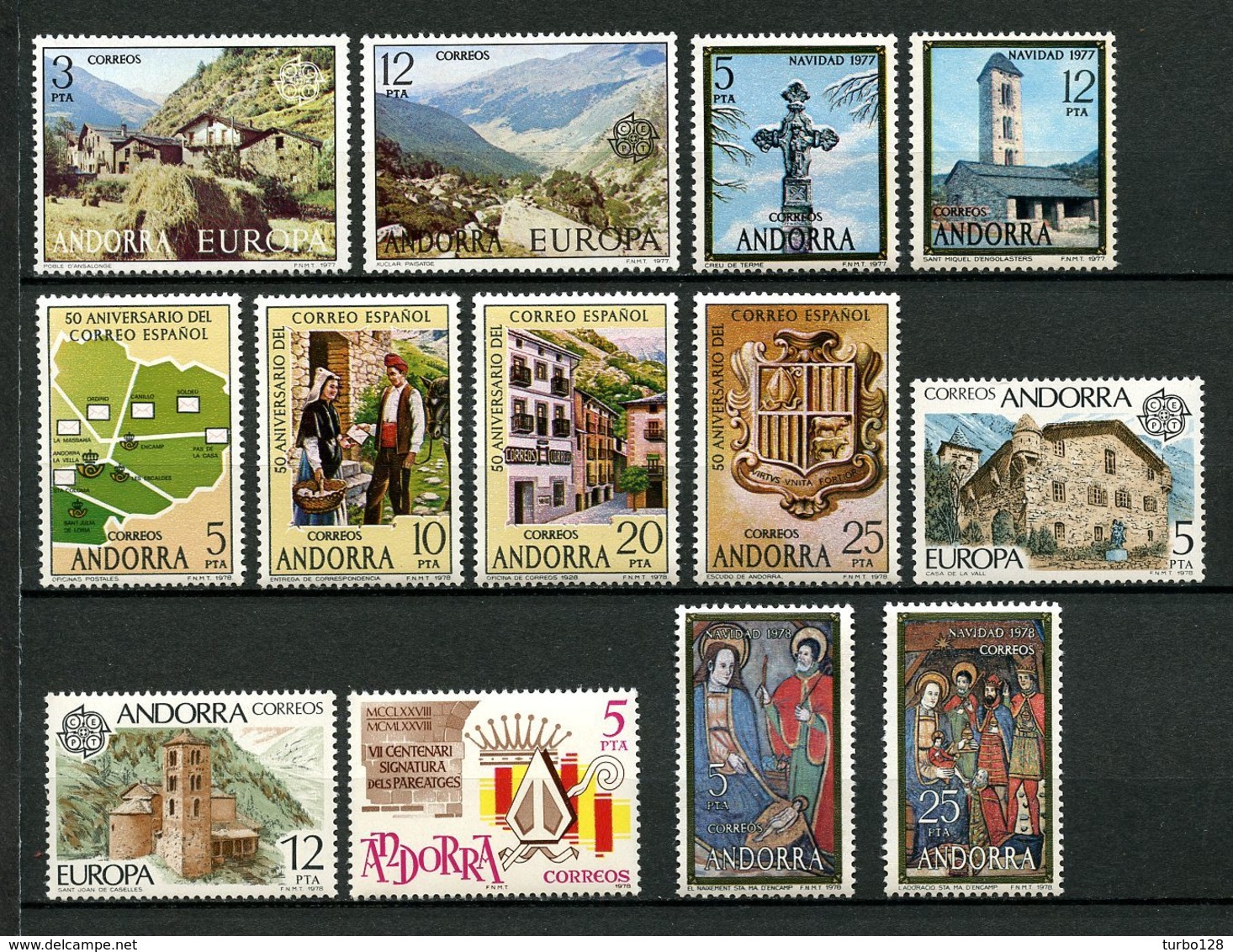 ANDORRE ESPAGNE Années 1977/1978 Complètes N° 100/112 ** Neufs MNH Luxe C 8,60 € Jahrgang Ano Completo Full Year - Unused Stamps