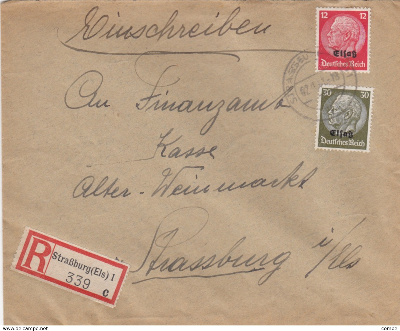 LETTRE. DEUTSCHES REICH.  1941. RECOMMANDÉ  STRASSBURG-KÖNIGSHOFEN - Lettres & Documents