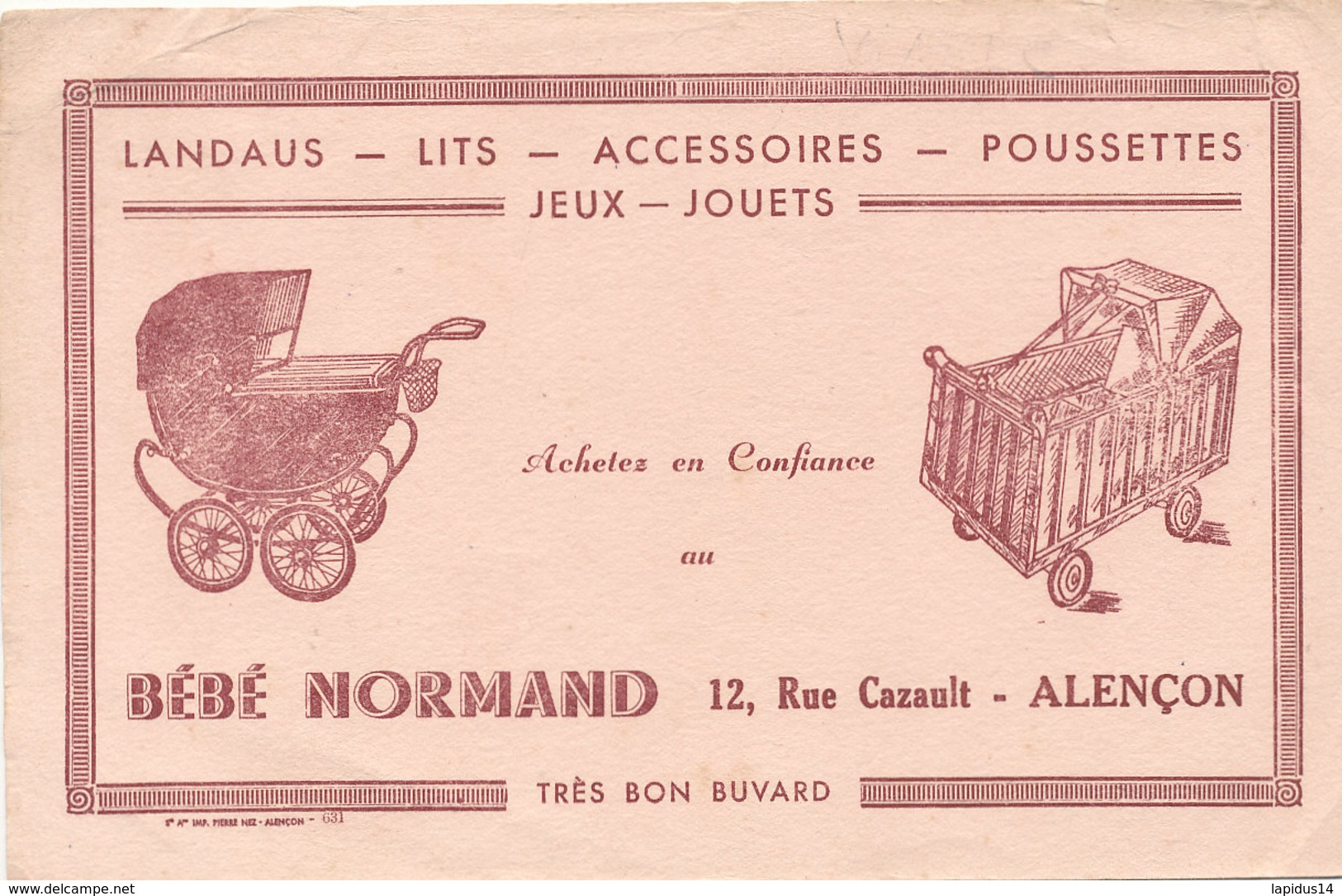 BU 1641-/  BUVARD     LANDAUS LITS POSSETTES  BEBE NORMAND   ALENCON - Bambini