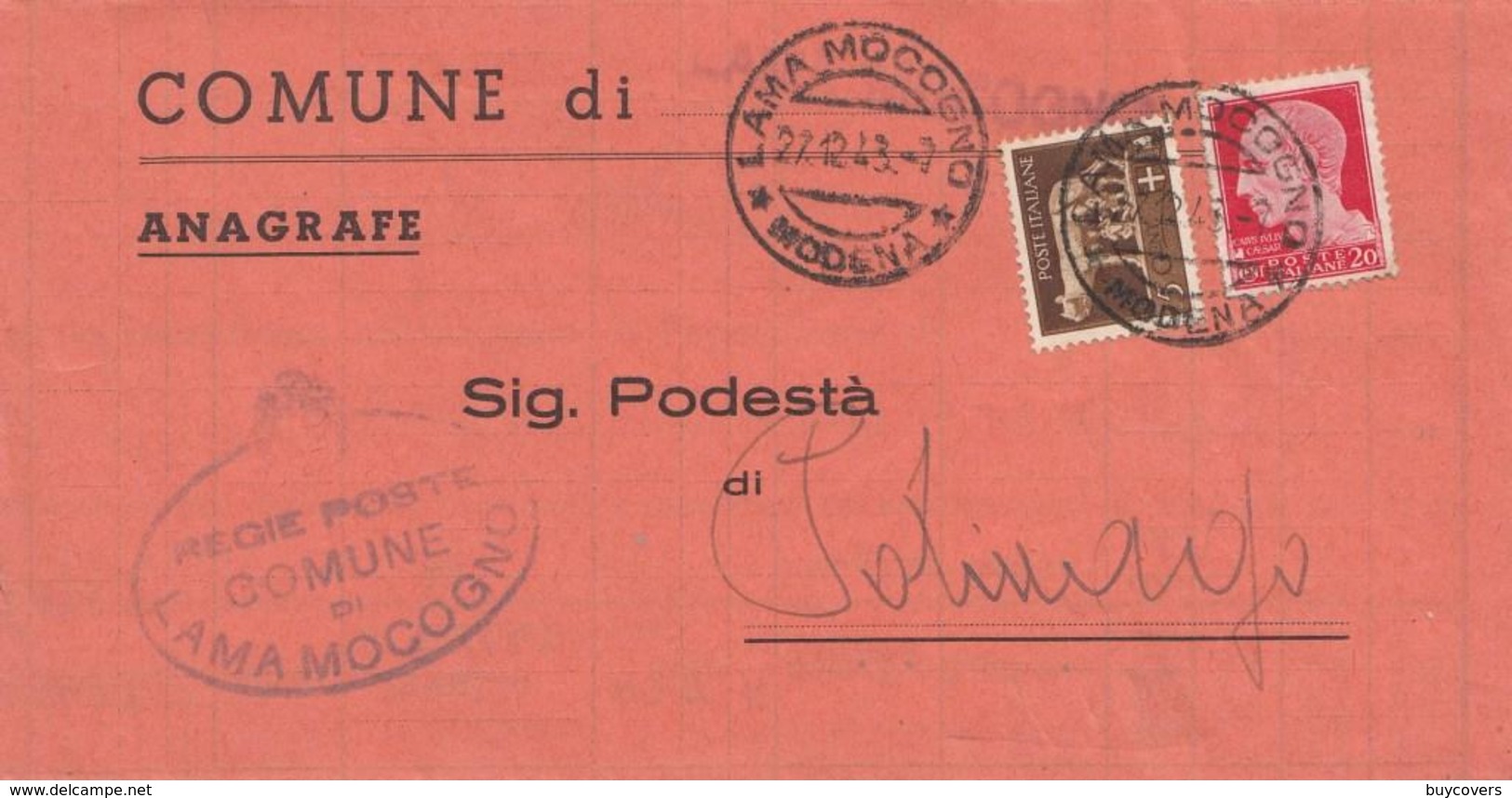 GG12- Documento Amministrativo Del 1943 Da Lama Mocogno A Polinago E Rispedito A Lama Mocogno (Modena) - Storia Postale