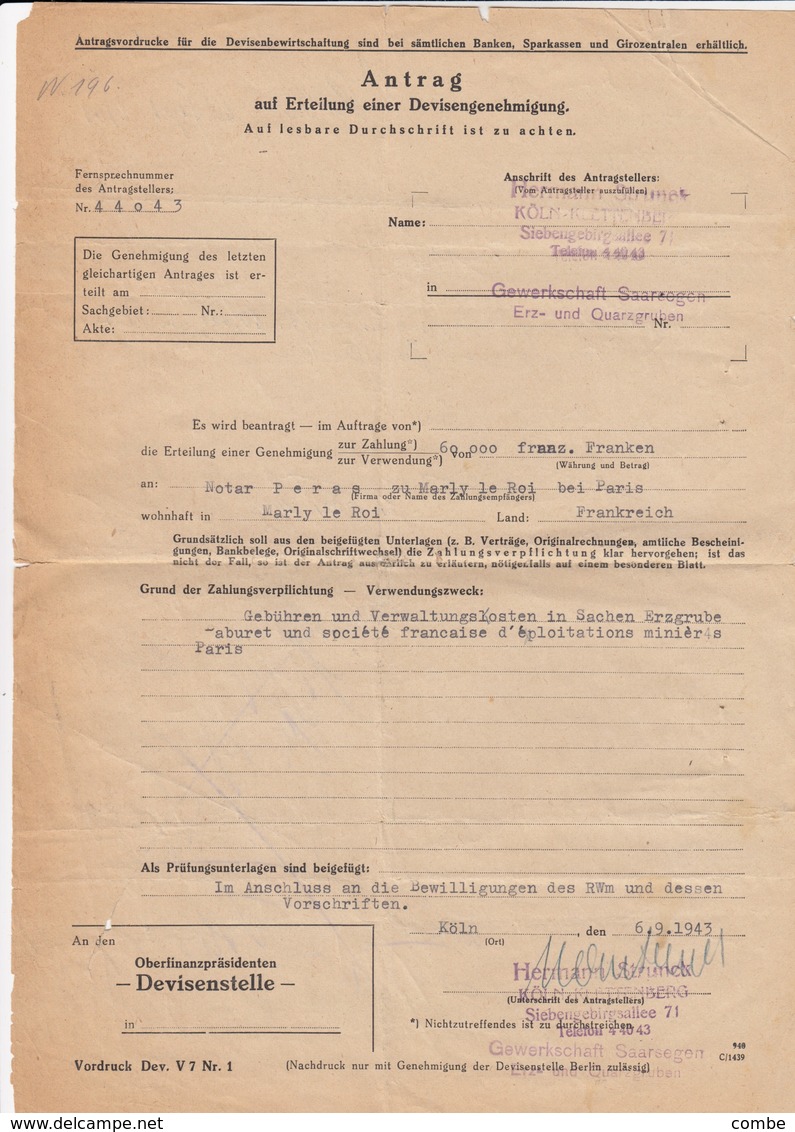 DOCUMENT REICH 1943 - Lettres & Documents