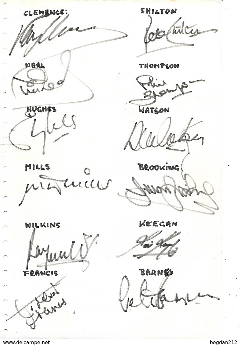 English Footbal Team, 21 Orginal Autographs, SHILTON, KEEGAN  And Others - Handtekening