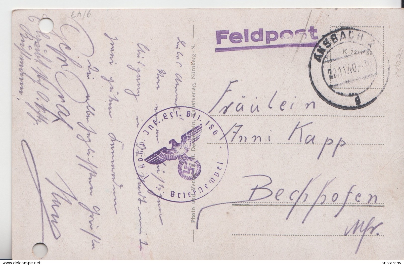 GERMANY 1940-41 ANSBACH FELDPOST 2 POSTCARTE - Ansbach