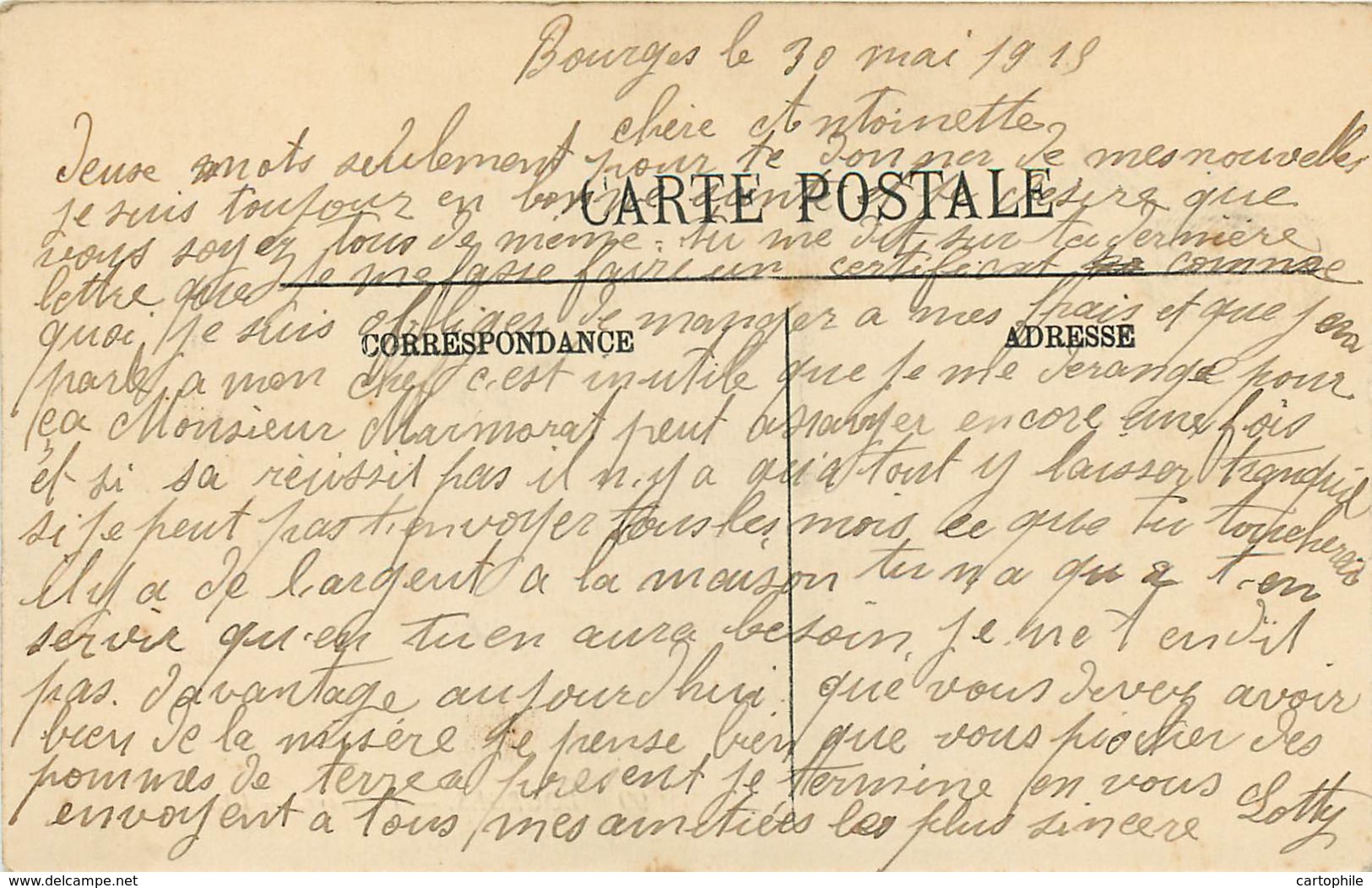 18 - LOT de 24 cpa de BOURGES écrites par le soldat Jean Sotty d'Oudry (71) de 1915 à 1918 en garnison au 1er RA