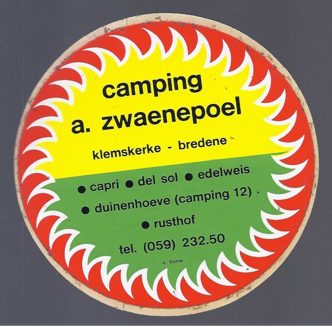 CAMPING A. ZWAENEPOEL KLEMSKERKE BREDENE ° CAPRI ° DEL SOL ° EDELWEIS ° DUINENHOEVE ° RUSTHOF  STICKER AUTOCOLLANT - Werbung