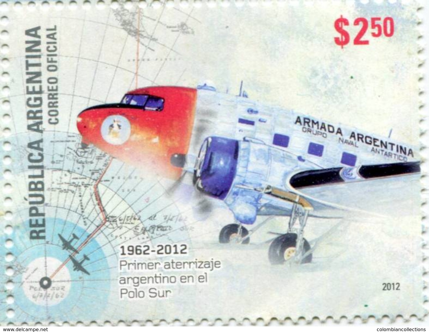 Lote A13, Argentina, 2012, Sello, Stamp, Primer Aterrizaje Argentino En El Polo Sur, Landing At The South Pole, Plane - Nuevos