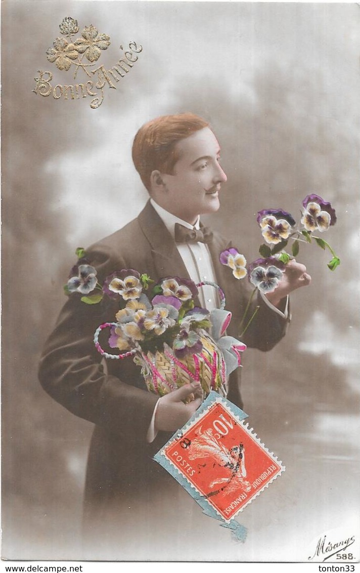 CPA COLORISEE FETE - BONNE ANNEE - Portrait D'un Jeune Homme Aux Fleurs - BES1 - - Nouvel An