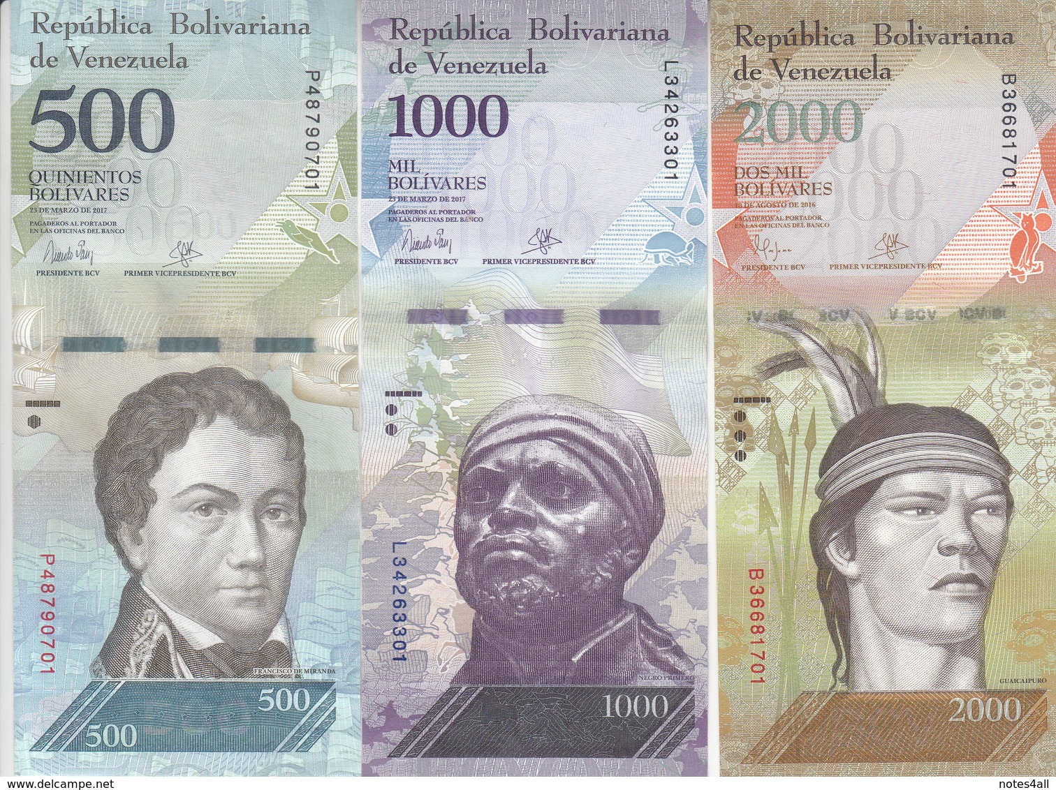 VENEZUELA 500 : 100000 Bolivares 2016 2017 P94 :P100 New UNC 7 NOTES SET */* - Venezuela