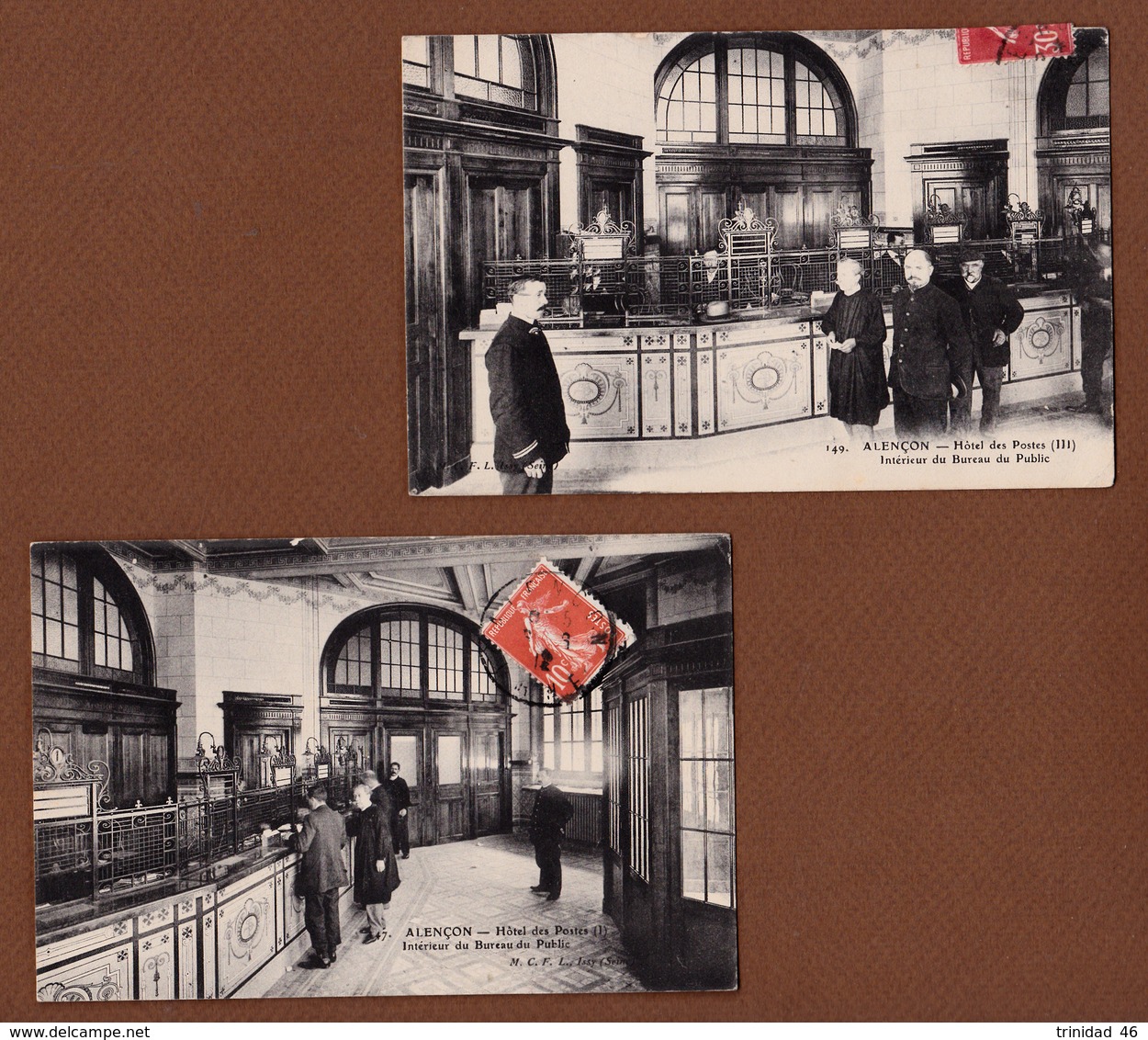 ALENCON 61 (  HOTEL DES POSTES INTERIEUR  ) LOT DE 2 CARTES BELES SCENES ! ! ! - Alencon